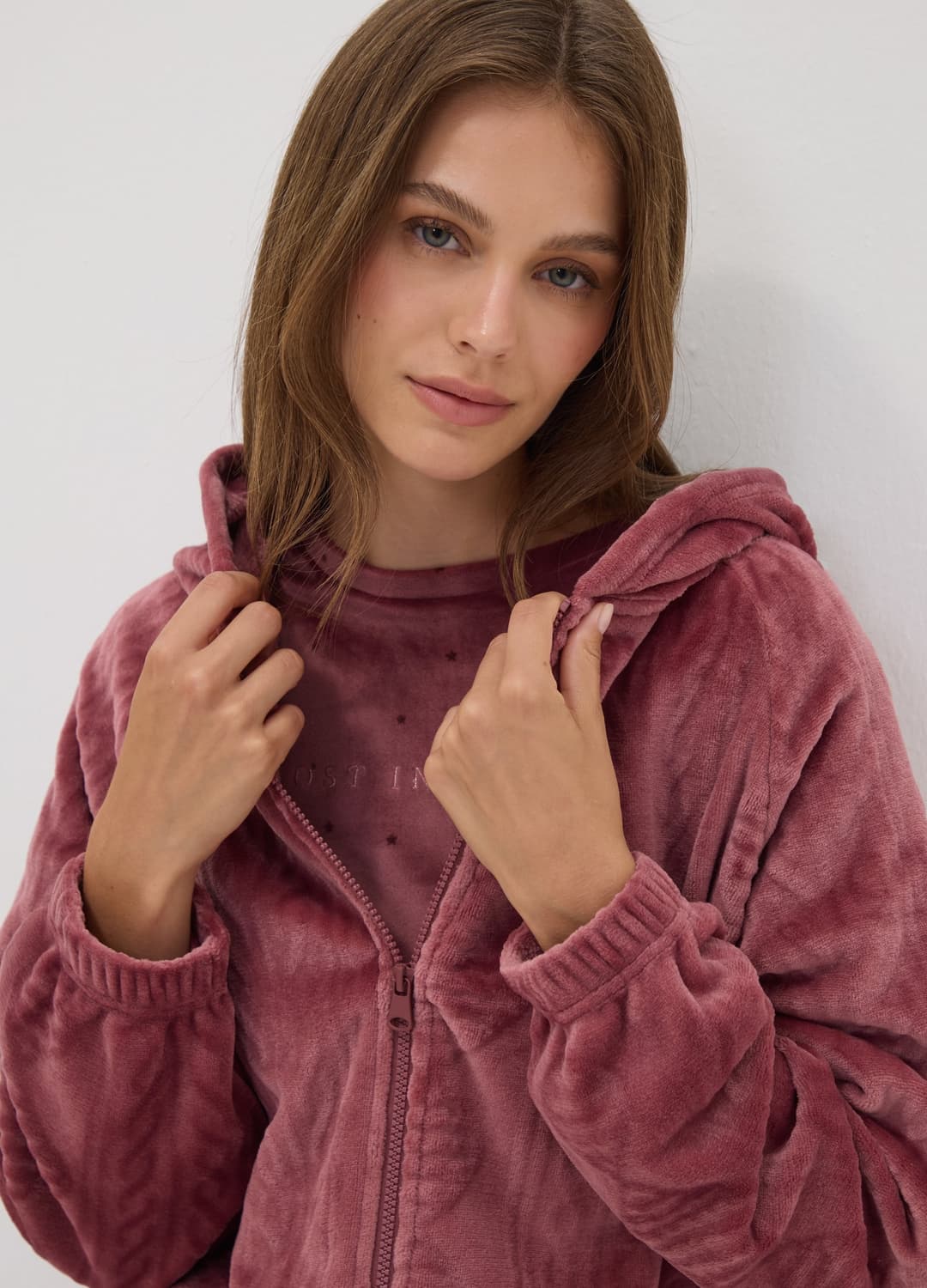 Felpa Rosa Homewear Con Zip E Cappuccio | OVS Felpa Rosa Homewear Con Zip E Cappuccio - 0 | OVS