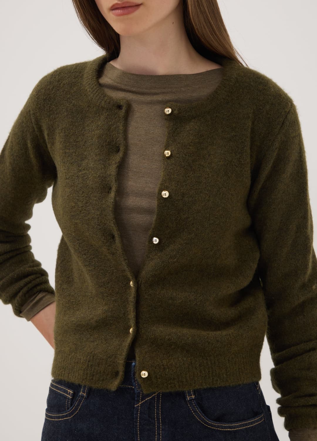 Grüne Strickjacke Aus Elastischer Wolle Mit Rundhalsausschnitt | OVS Grüne Strickjacke Aus Elastischer Wolle Mit Rundhalsausschnitt - 2 | OVS