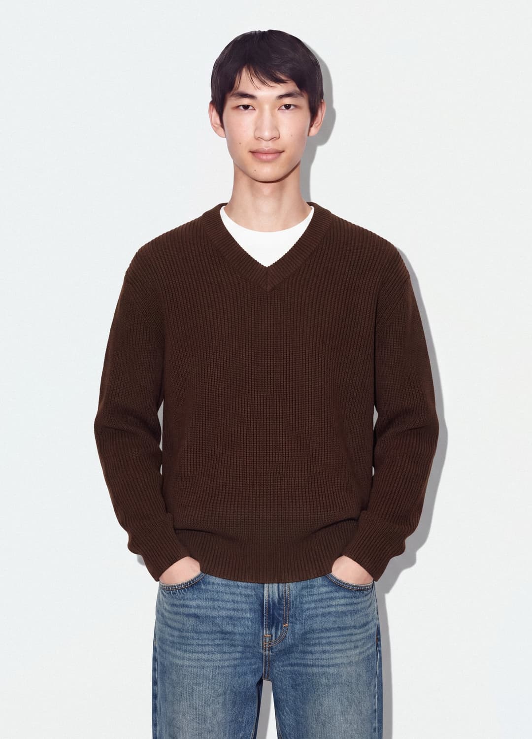 Maglia Marrone In Puro Cotone Con Scollo Profondo A V Regular Fit | OVS Maglia Marrone In Puro Cotone Con Scollo Profondo A V Regular Fit - 0 | OVS