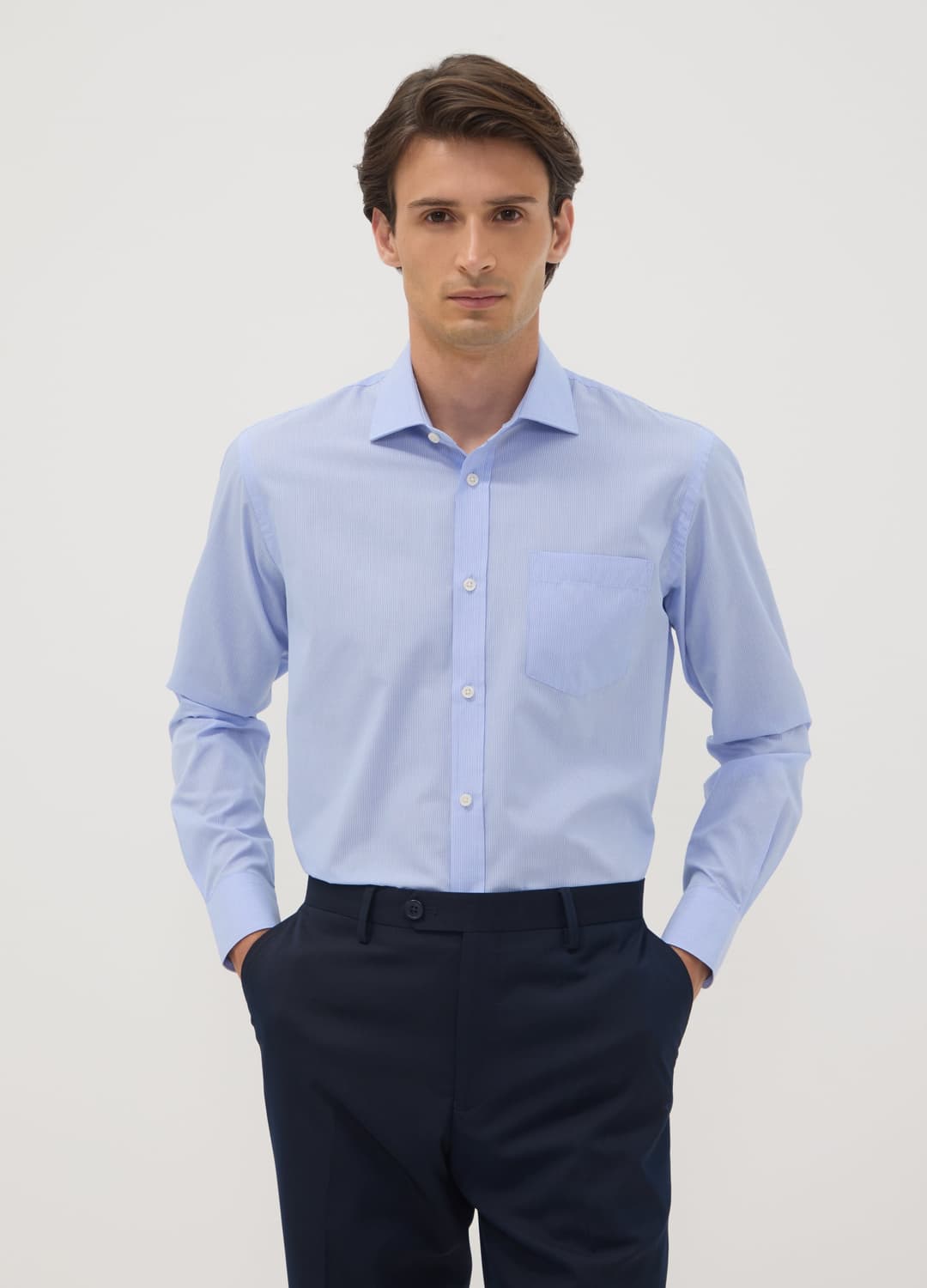Camicia Azzurra In Misto Cotone A Righe Sottili Easy Iron Regular Fit | OVS Camicia Azzurra In Misto Cotone A Righe Sottili Easy Iron Regular Fit - 0 | OVS