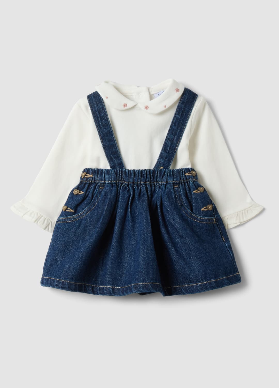 Completo Blu E Bianco In Misto Cotone E Viscosa Con Colletto Classico Per Neonata | OVS Completo Blu E Bianco In Misto Cotone E Viscosa Con Colletto Classico Per Neonata - 0 | OVS
