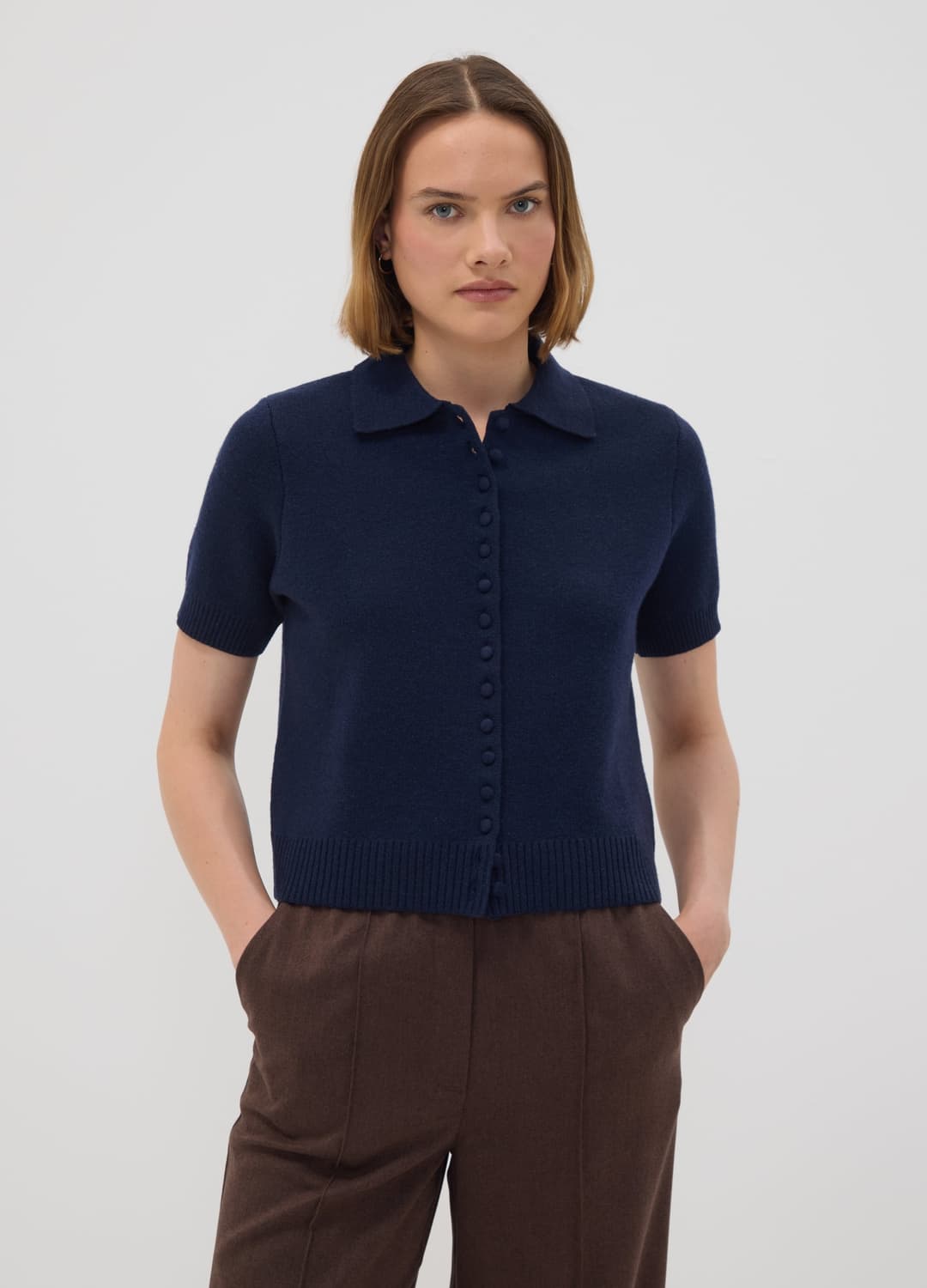 Cardigan Blu In Misto Lana Con Colletto Polo Regular Fit | OVS Cardigan Blu In Misto Lana Con Colletto Polo Regular Fit - 0 | OVS
