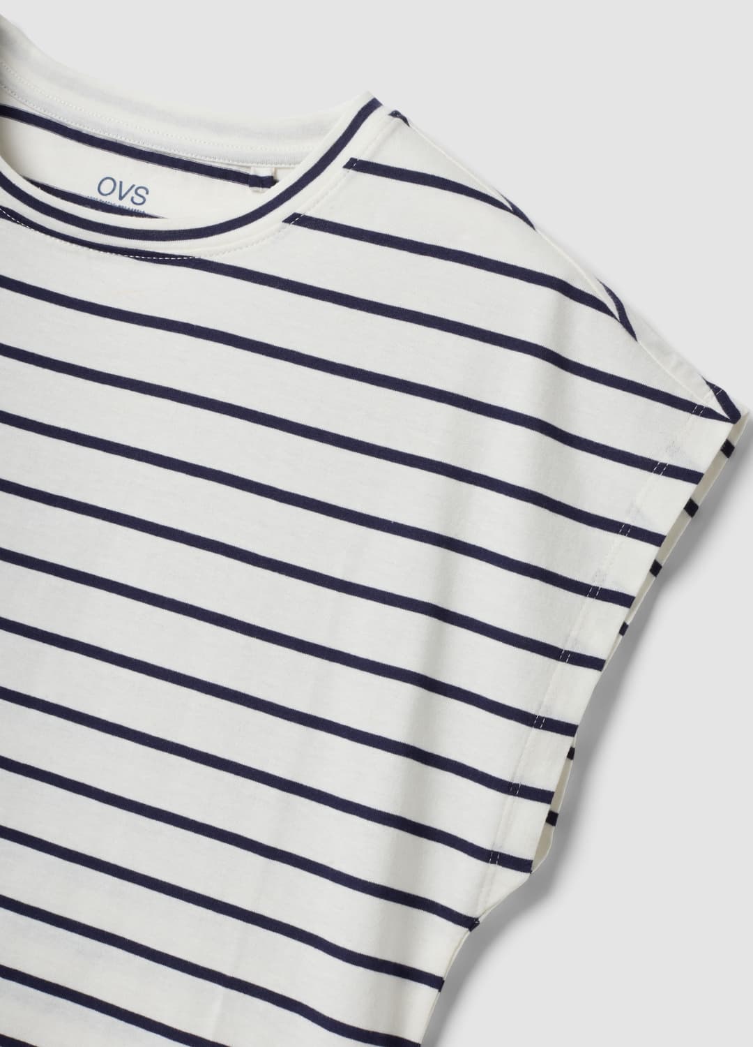 T-shirt Bianca In Puro Cotone A Righe Blu Regular Fit | OVS T-shirt Bianca In Puro Cotone A Righe Blu Regular Fit - 6 | OVS
