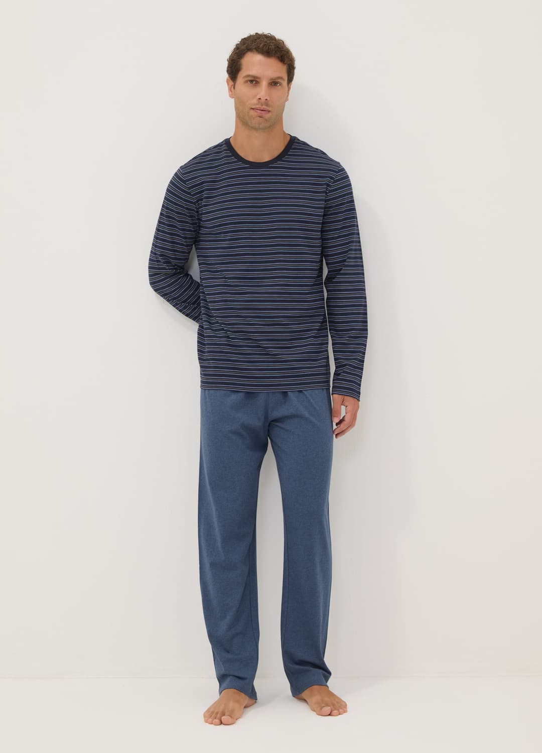 Pigiama Blu Navy In Puro Cotone Organico A Righe Con Girocollo | OVS Pigiama Blu Navy In Puro Cotone Organico A Righe Con Girocollo - 0 | OVS