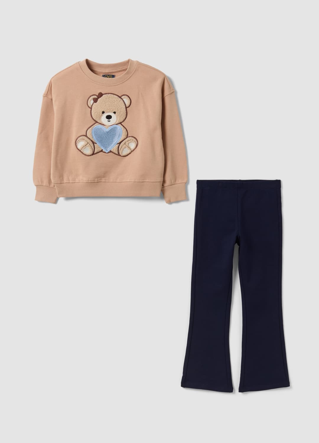 Set Aus Reiner Baumwolle Mit Rundhals Und Teddy-print Für Mädchen | OVS Set Aus Reiner Baumwolle Mit Rundhals Und Teddy-print Für Mädchen - 0 | OVS