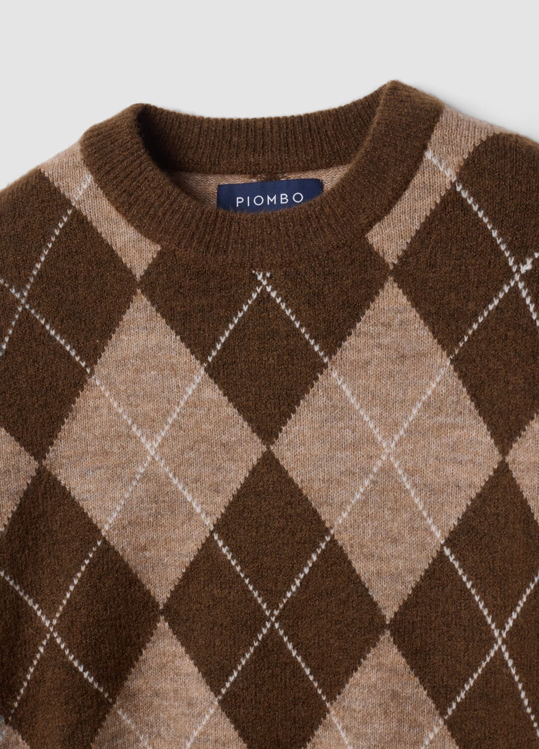 Brauner Crewneck-pullover Aus Elastischer Wolle Mit Rautenmuster | OVS Brauner Crewneck-pullover Aus Elastischer Wolle Mit Rautenmuster - 1 | OVS