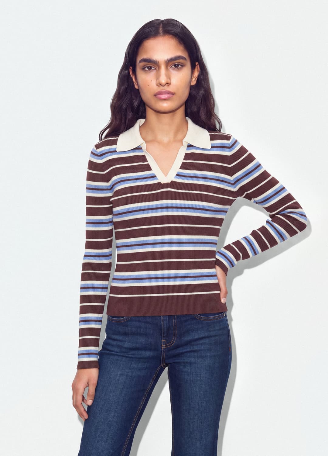 Mehrfarbig Gestreifter Strickpullover Aus Viskosemix Mit Polokragen | OVS Mehrfarbig Gestreifter Strickpullover Aus Viskosemix Mit Polokragen - 0 | OVS