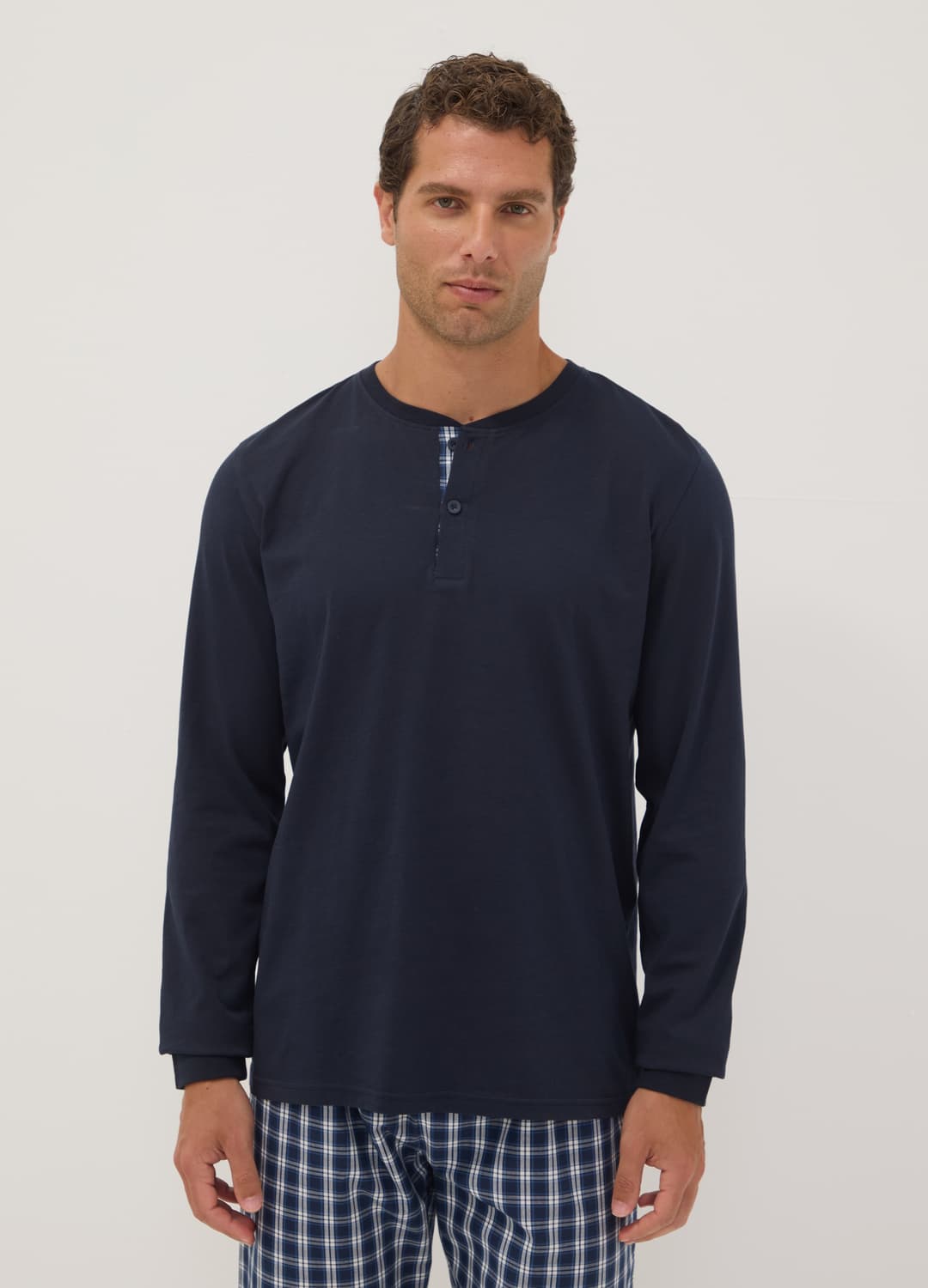 Pigiama Blu In Puro Cotone Organico Con Collo Serafino Regular Fit | OVS Pigiama Blu In Puro Cotone Organico Con Collo Serafino Regular Fit - 1 | OVS