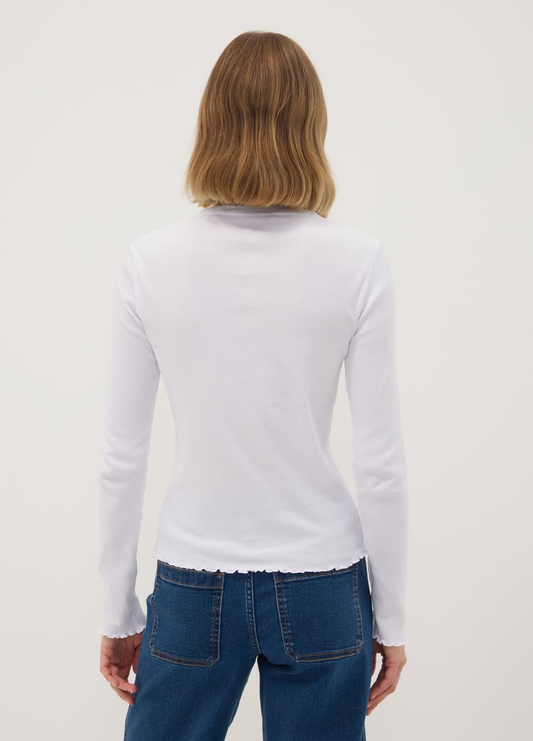 T-shirt Bianca In Puro Cotone A Maniche Lunghe Girocollo Regular Fit | OVS T-shirt Bianca In Puro Cotone A Maniche Lunghe Girocollo Regular Fit - 3 | OVS
