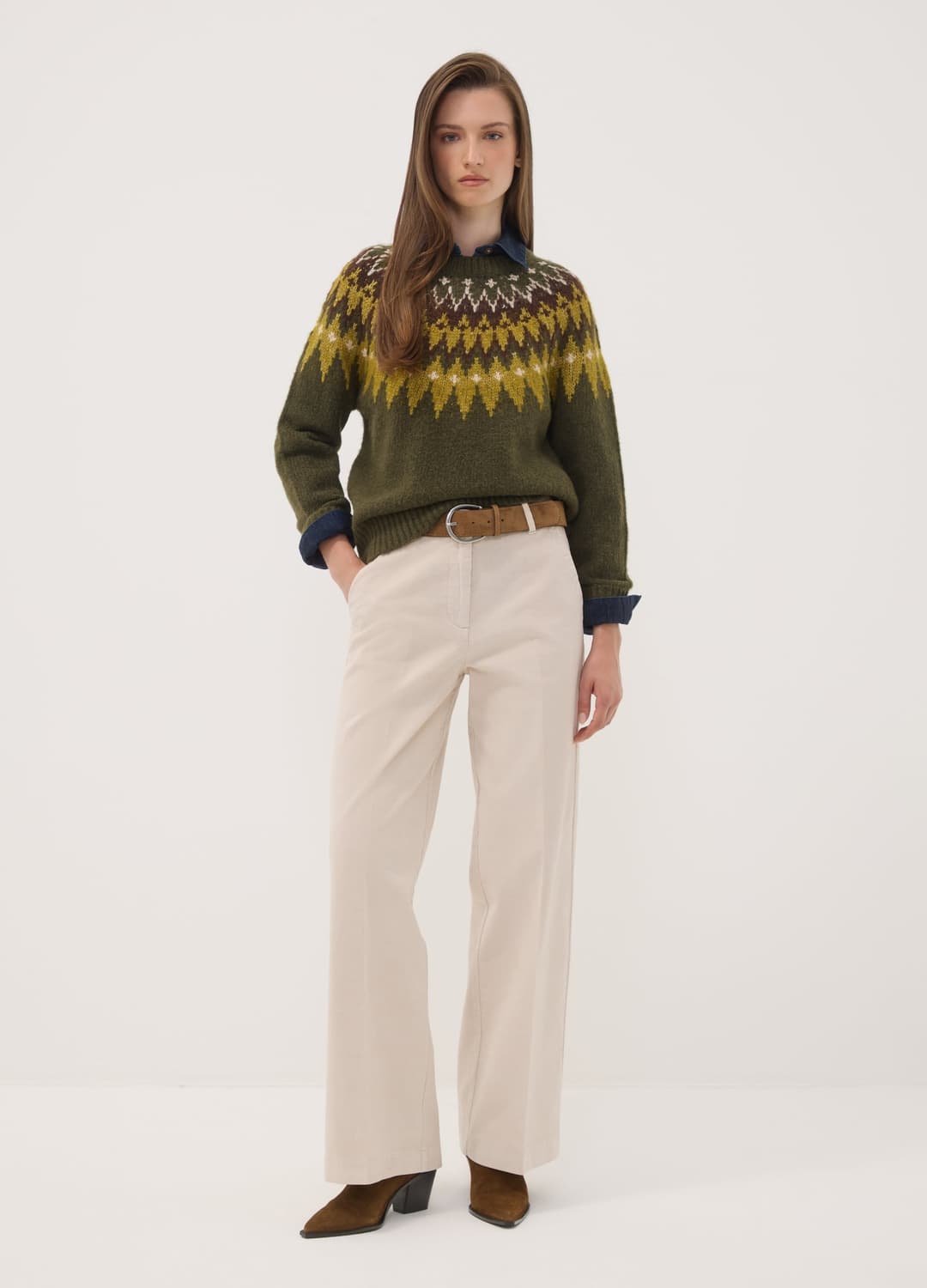 Grüner Jacquard-pullover Mit Rundhalsausschnitt | OVS Grüner Jacquard-pullover Mit Rundhalsausschnitt - 1 | OVS