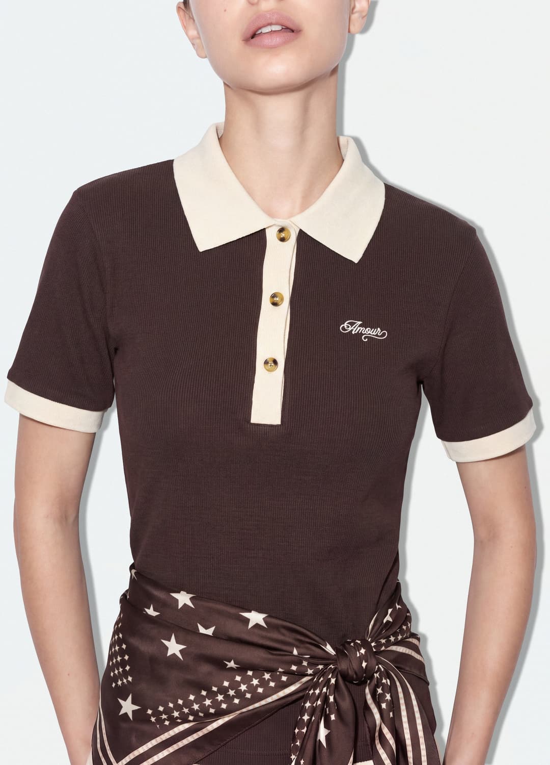 Braunes Crop-poloshirt Aus Stretch-baumwolle Mit Print | OVS Braunes Crop-poloshirt Aus Stretch-baumwolle Mit Print - 3 | OVS