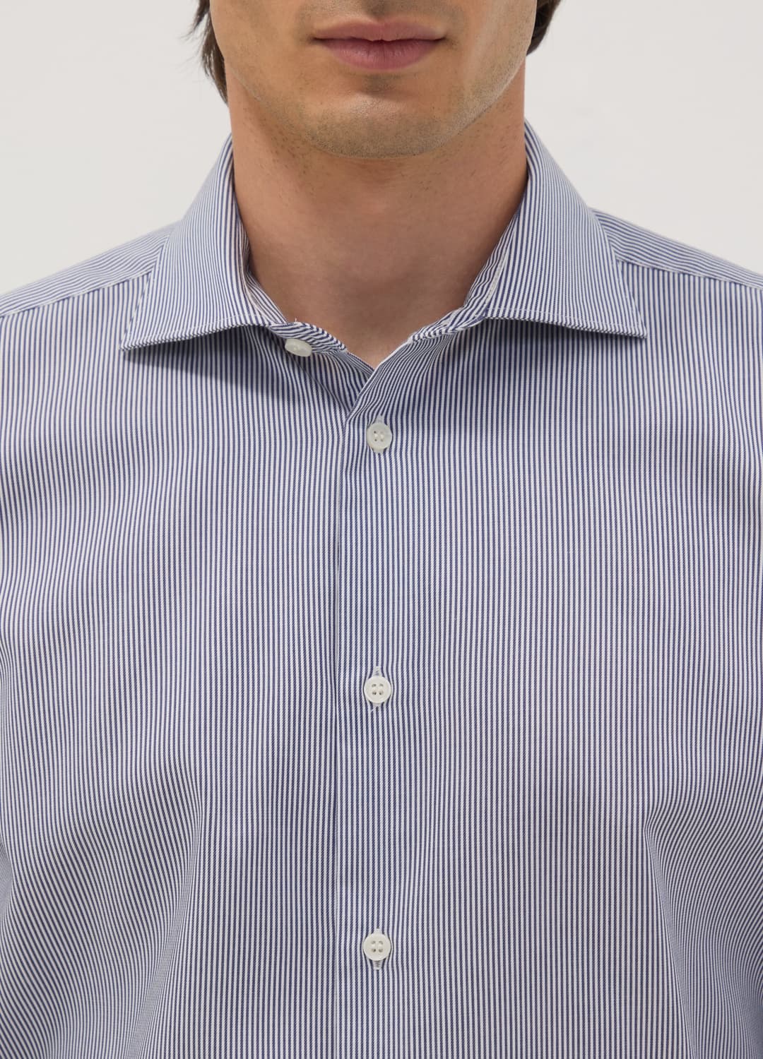 Camicia Blu In Puro Cotone A Righe Con Collo Francese Slim Fit No Iron | OVS Camicia Blu In Puro Cotone A Righe Con Collo Francese Slim Fit No Iron - 1 | OVS