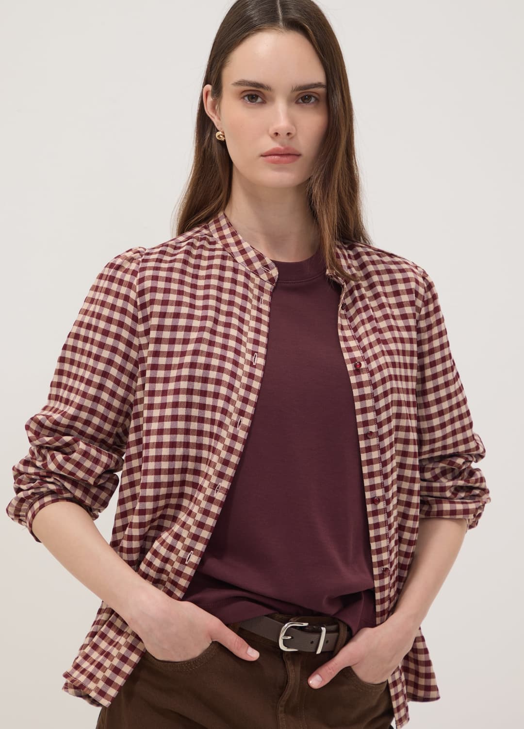 Camicia Bianca A Quadri In Viscosa Elasticizzato Con Collo Coreano | OVS Camicia Bianca A Quadri In Viscosa Elasticizzato Con Collo Coreano - 0 | OVS
