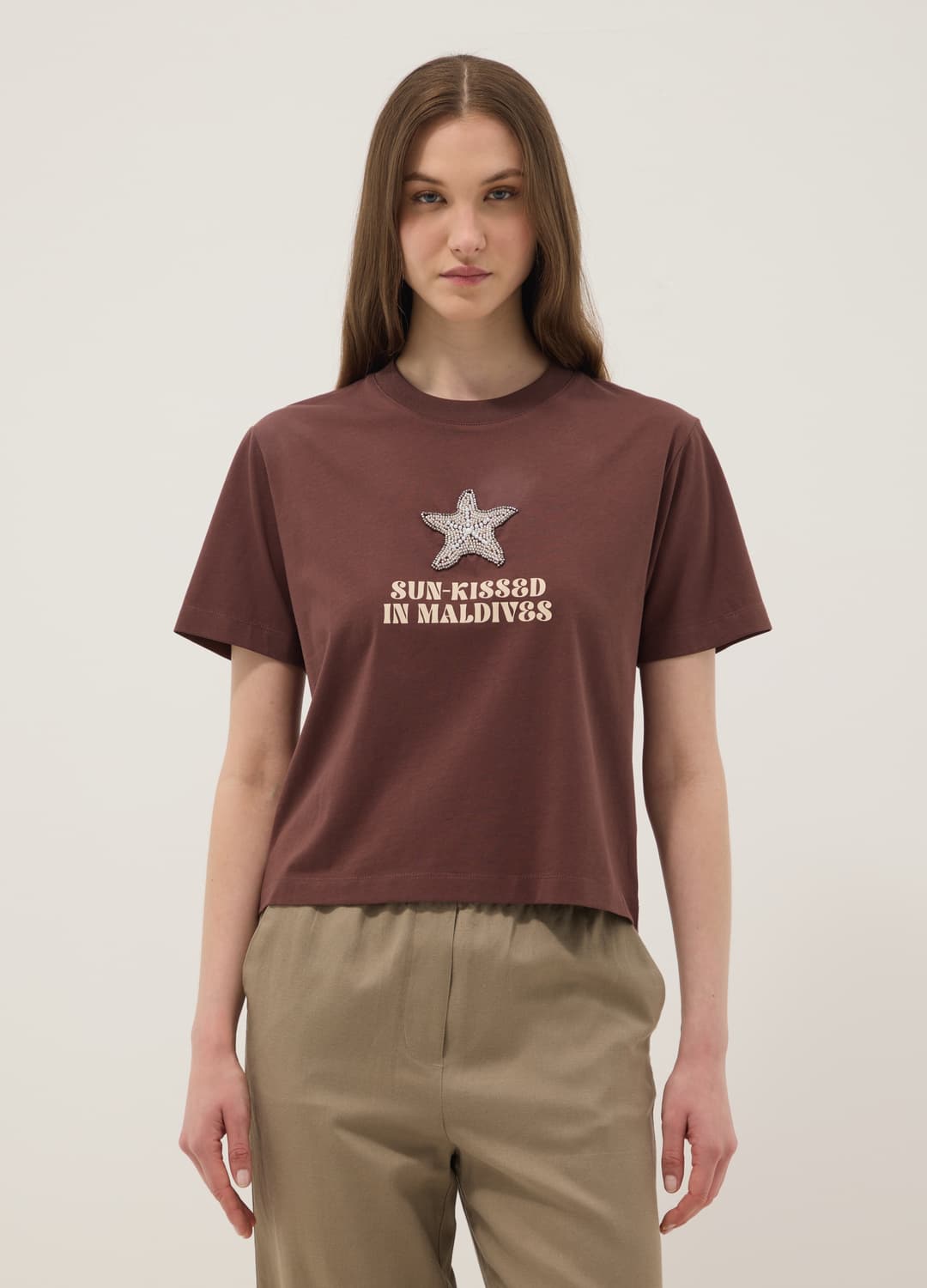 Braunes Kurzarm-t-shirt Aus Reiner Baumwolle | OVS Braunes Kurzarm-t-shirt Aus Reiner Baumwolle - 1 | OVS