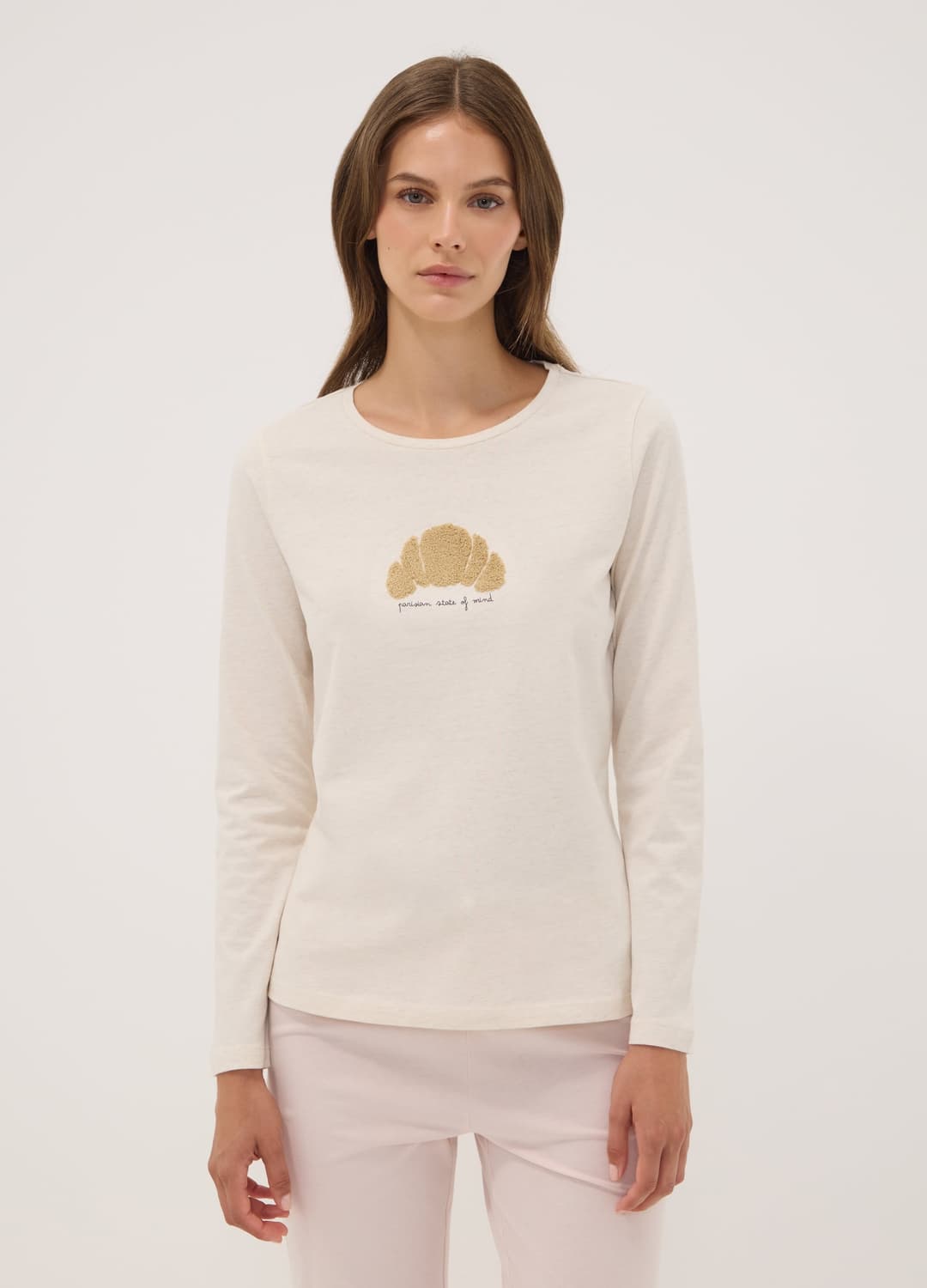 Pigiama Beige In Puro Cotone Organico Con Ricamo Croissant In Rilievo | OVS Pigiama Beige In Puro Cotone Organico Con Ricamo Croissant In Rilievo - 1 | OVS