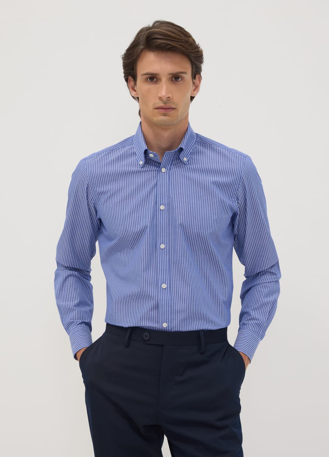Camicia Blu In Misto Cotone Con Collo Botton Down Slim Fit Easy Iron | OVS Camicia Blu In Misto Cotone Con Collo Botton Down Slim Fit Easy Iron - 0 | OVS