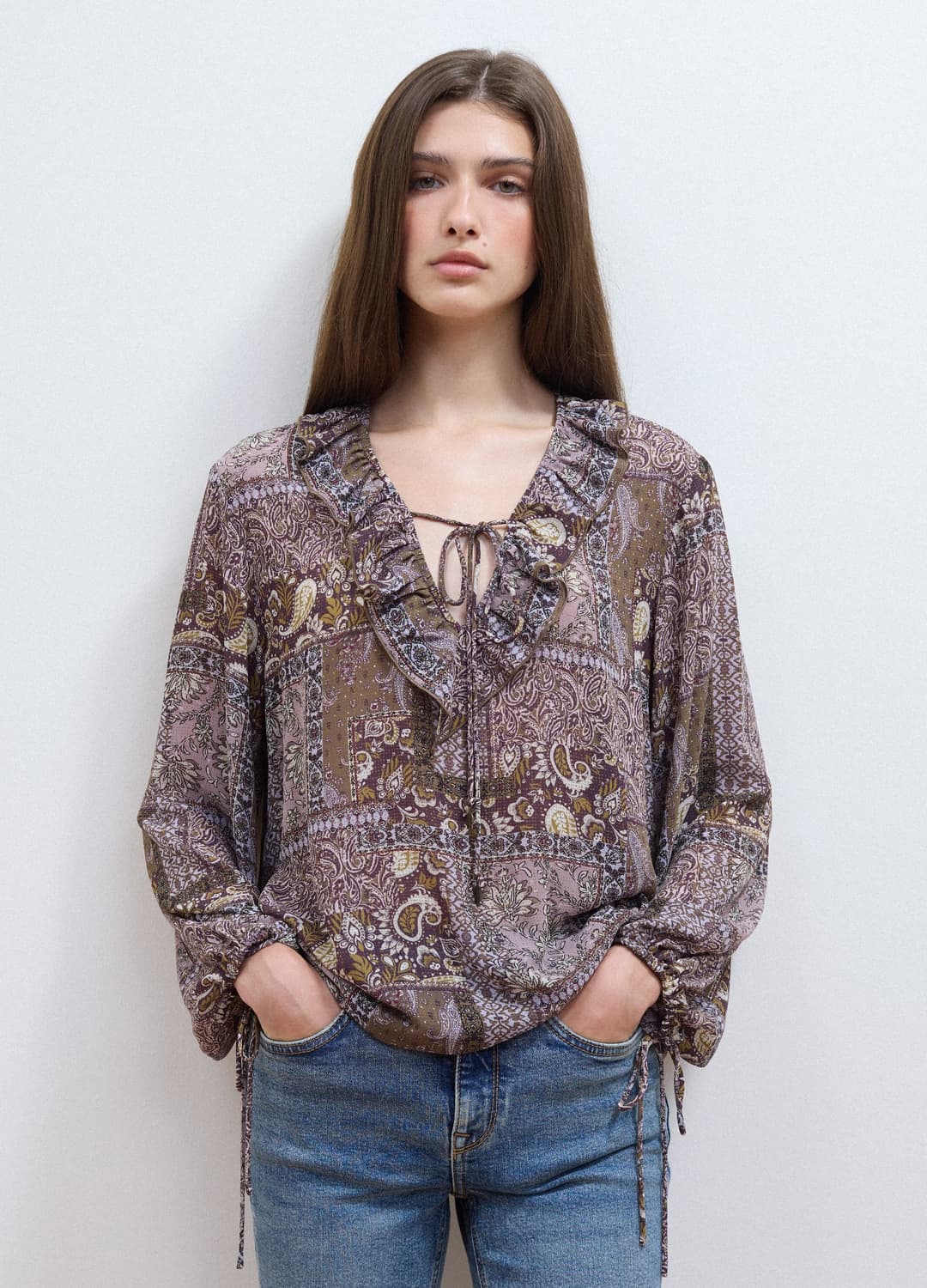 Camicia Viola Fantasia Con Volant E Fiocco Al Collo | OVS Camicia Viola Fantasia Con Volant E Fiocco Al Collo - 2 | OVS