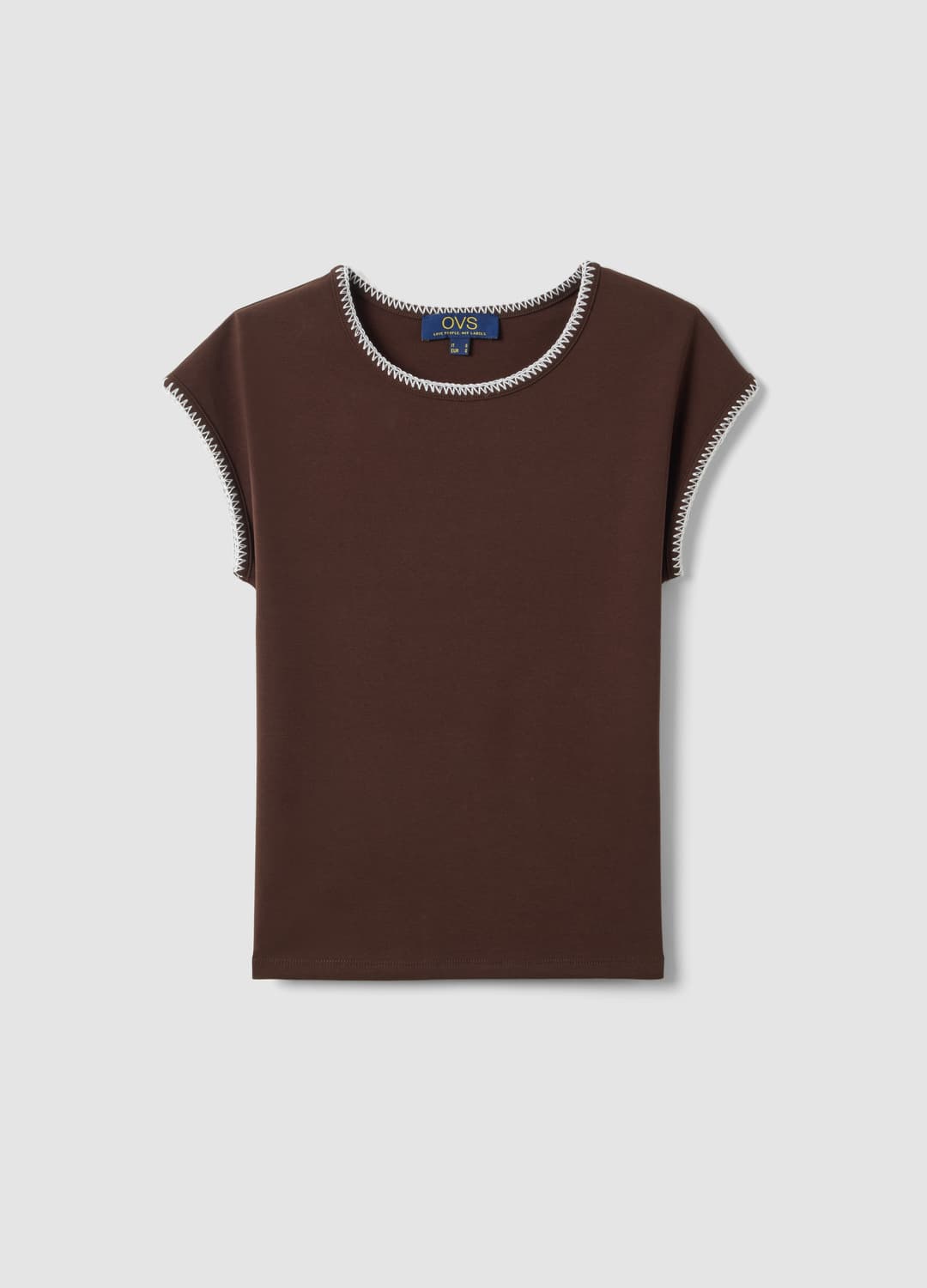 Braunes Regular-fit T-shirt Aus Elastischer Baumwolle Mit Nähten | OVS Braunes Regular-fit T-shirt Aus Elastischer Baumwolle Mit Nähten - 4 | OVS