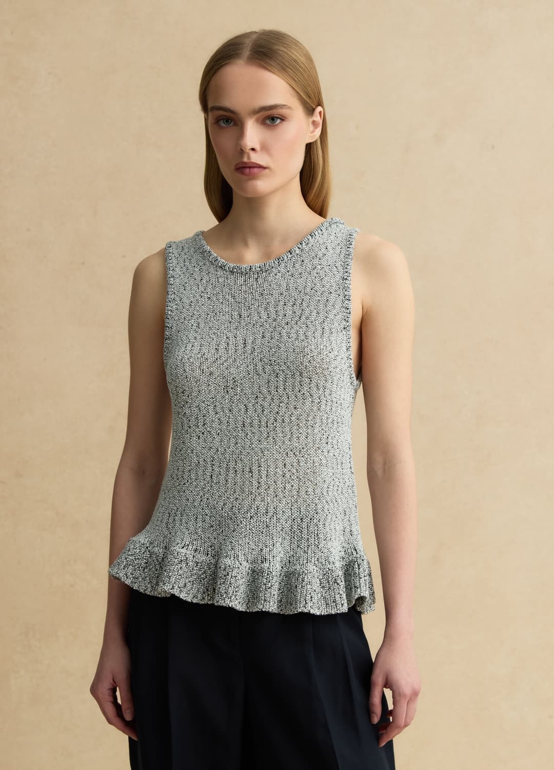 Black And White Regular Fit Knit Top With Frill | OVS Black And White Regular Fit Knit Top With Frill - 2 | OVS