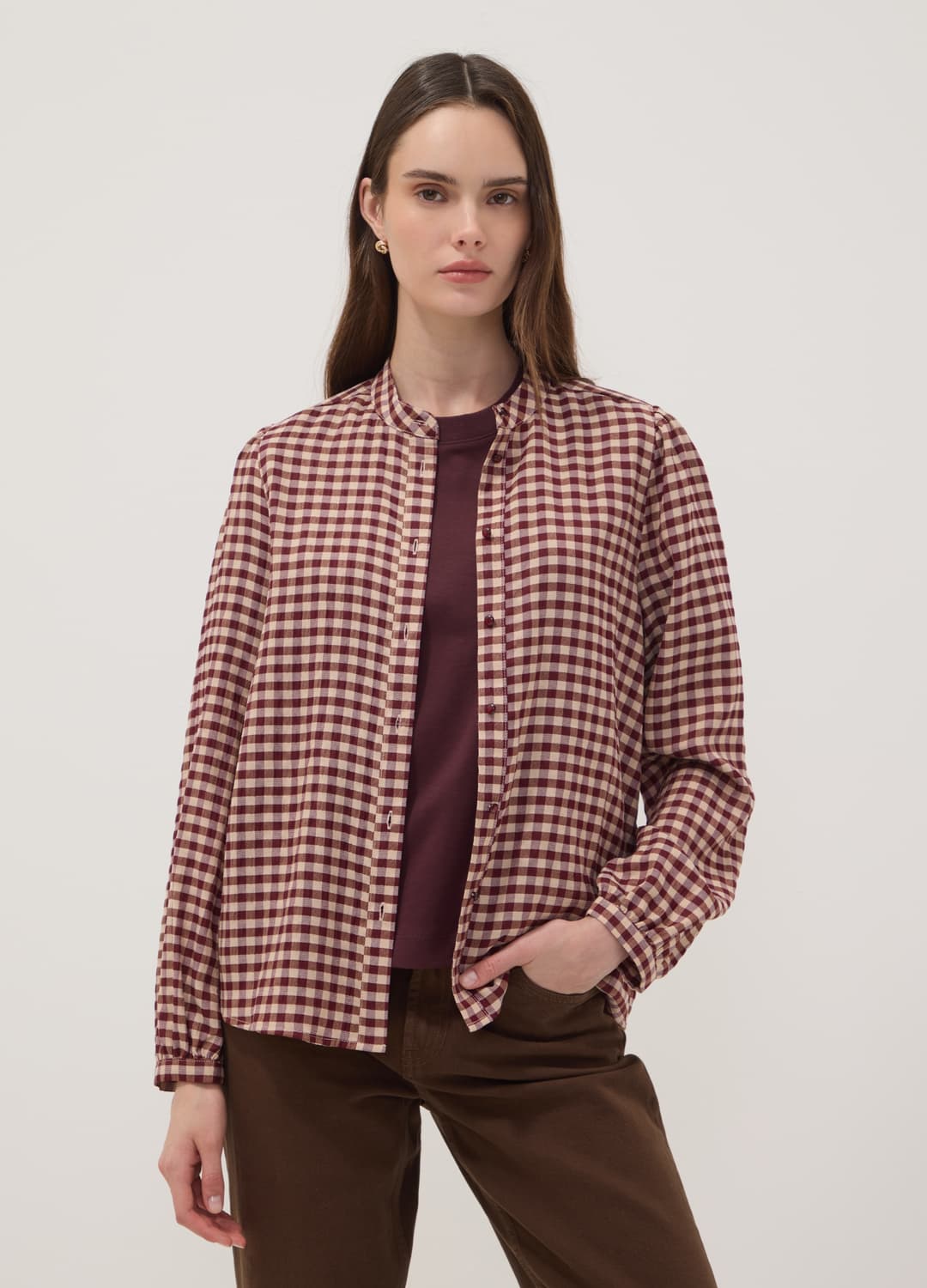 Camicia Bianca A Quadri In Viscosa Elasticizzato Con Collo Coreano | OVS Camicia Bianca A Quadri In Viscosa Elasticizzato Con Collo Coreano - 2 | OVS