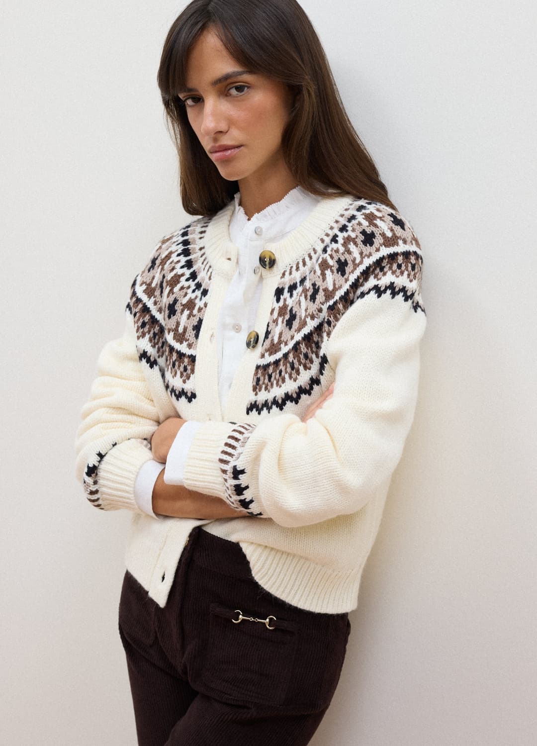 Cardigan Bianco In Misto Lana Jacquard Con Girocollo | OVS Cardigan Bianco In Misto Lana Jacquard Con Girocollo - 0 | OVS