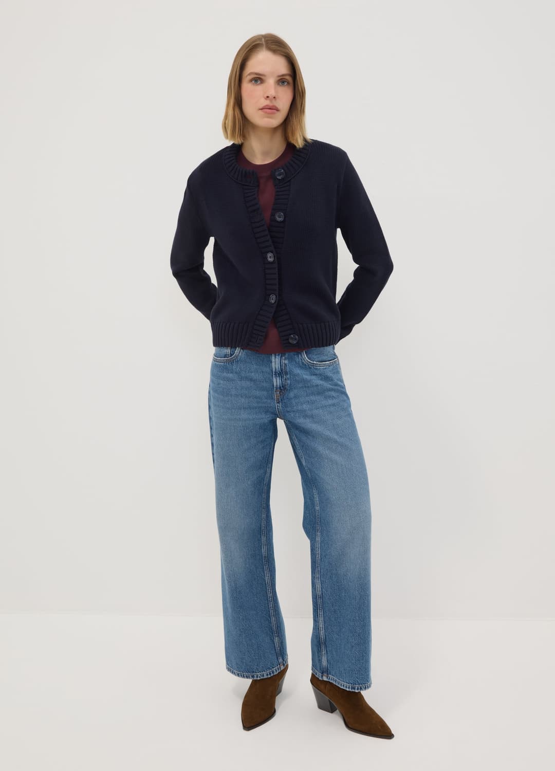 Cardigan Blu In Puro Cotone Con Girocollo E Bottoni Regular Fit | OVS Cardigan Blu In Puro Cotone Con Girocollo E Bottoni Regular Fit - 1 | OVS