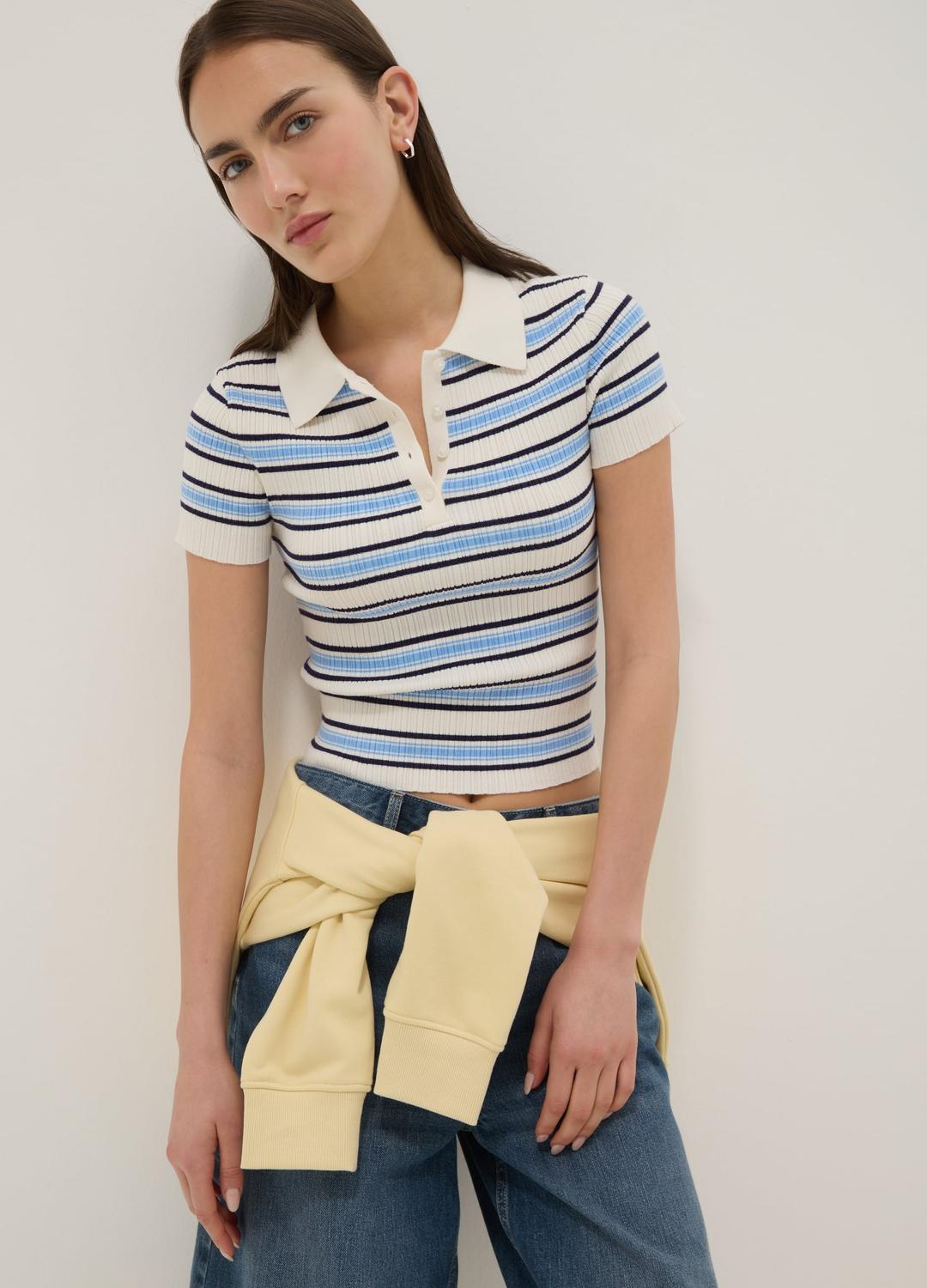 Camicetta Donna Manica Lunga Con Zip Al Colletto - Scollo A V, Elasticizzata, Autunno/Inverno