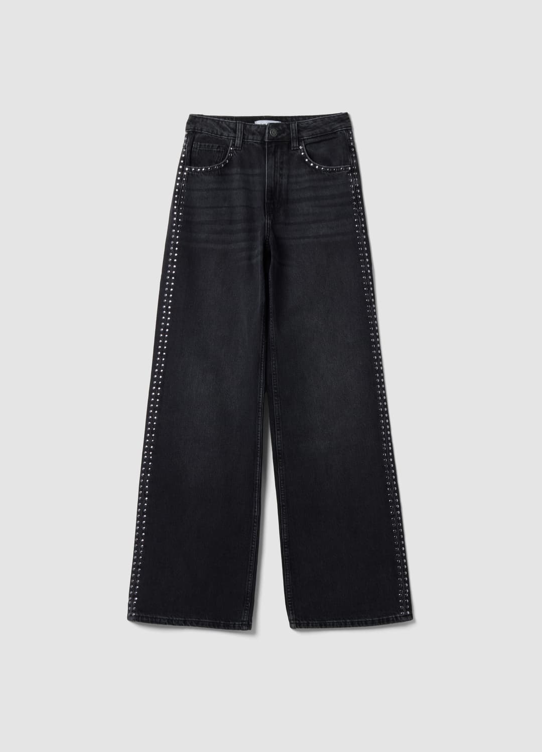 Schwarze Wide-leg-jeans Aus Reiner Baumwolle Mit Nieten | OVS Schwarze Wide-leg-jeans Aus Reiner Baumwolle Mit Nieten - 4 | OVS