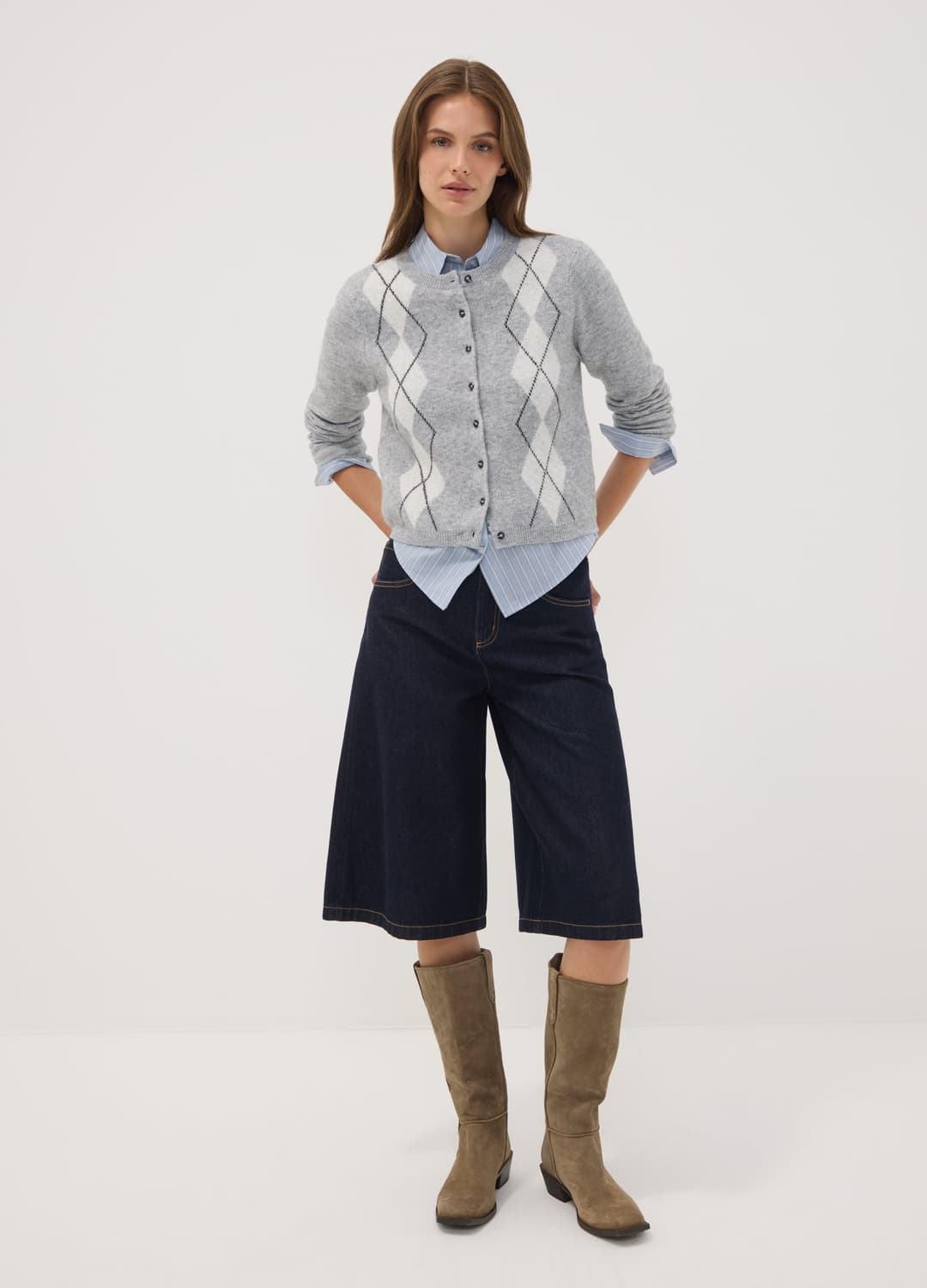 Cardigan Grigio In Lana Elasticizzata Jacquard Girocollo Regular Fit | OVS Cardigan Grigio In Lana Elasticizzata Jacquard Girocollo Regular Fit - 1 | OVS