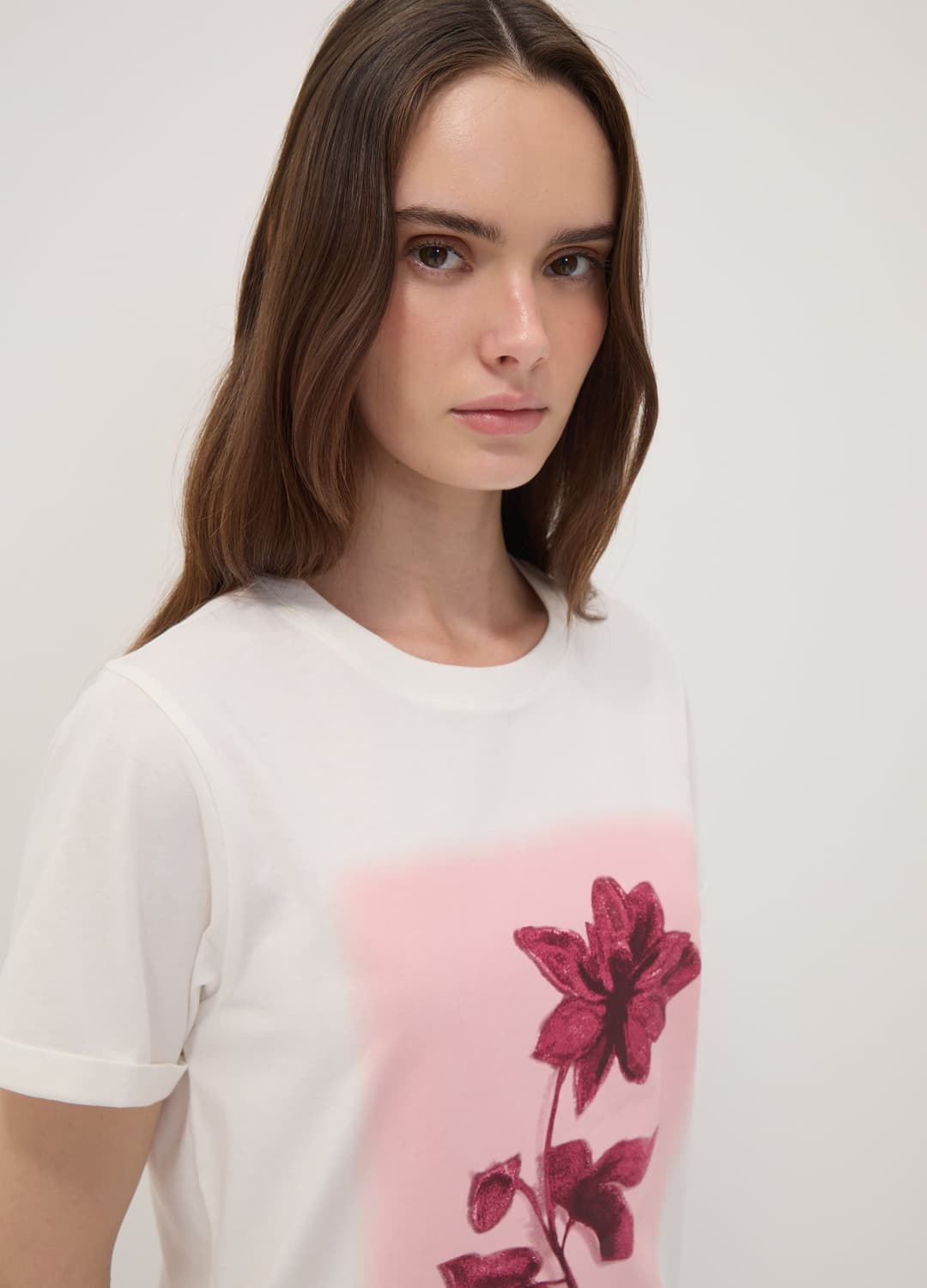 T-shirt Bianca In Puro Cotone Con Girocollo E Stampa Floreale Regular Fit | OVS T-shirt Bianca In Puro Cotone Con Girocollo E Stampa Floreale Regular Fit - 0 | OVS