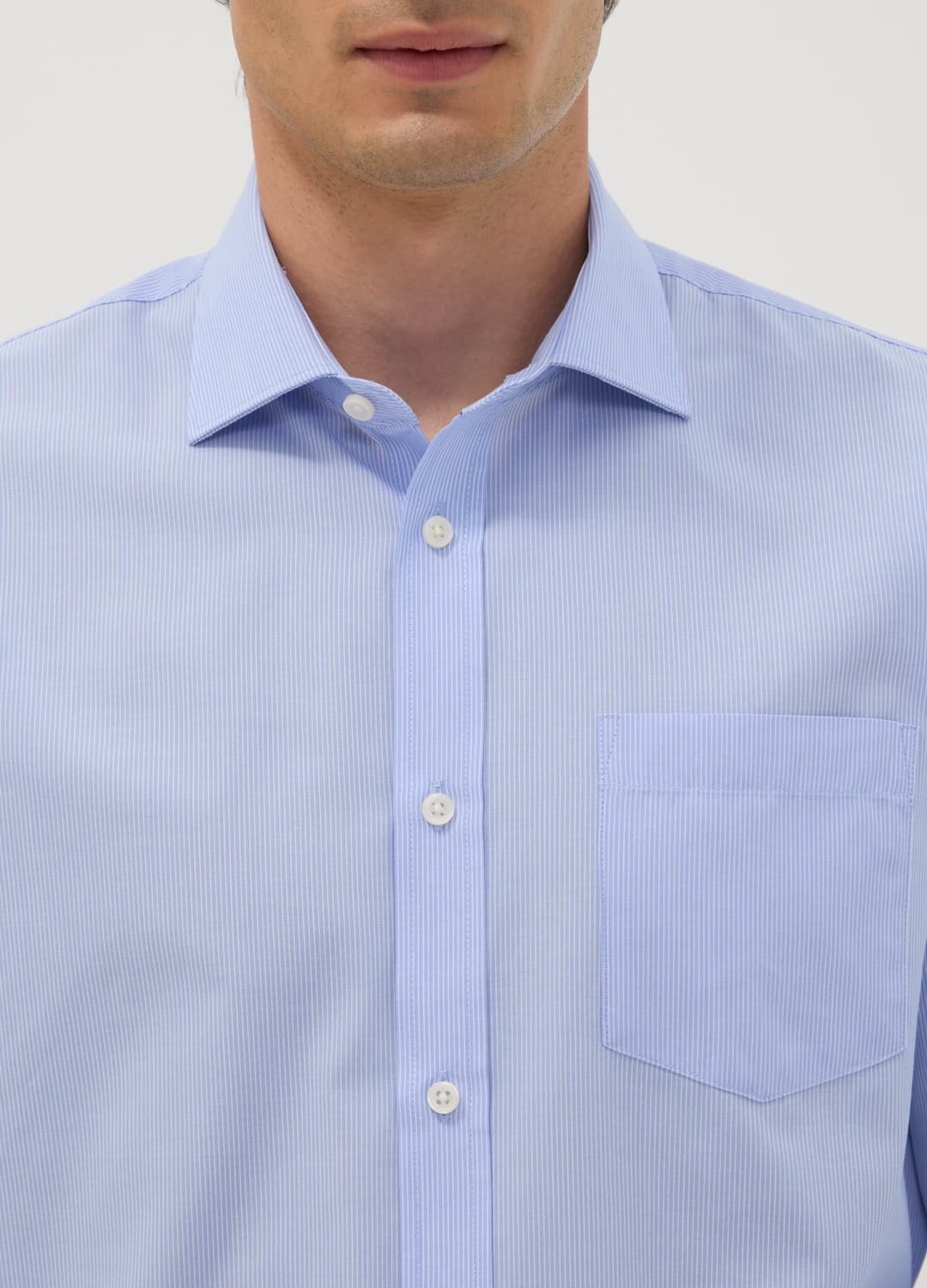 Camicia Azzurra In Misto Cotone A Righe Sottili Easy Iron Regular Fit | OVS Camicia Azzurra In Misto Cotone A Righe Sottili Easy Iron Regular Fit - 1 | OVS