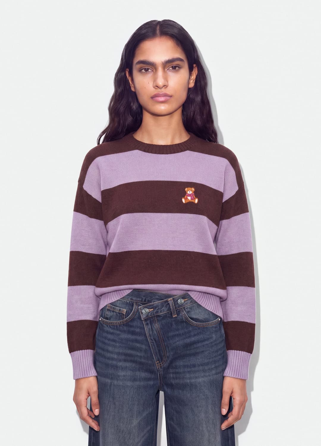 Mehrfarbiger Gestreifter Pullover Aus Viskosemix Mit Teddybär-stickerei | OVS Mehrfarbiger Gestreifter Pullover Aus Viskosemix Mit Teddybär-stickerei - 0 | OVS