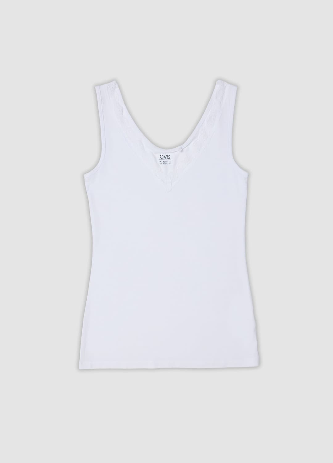 Weißes Tanktop Aus Elastischer Viskose Mit Tiefem V-ausschnitt Und Spitzenbesatz | OVS Weißes Tanktop Aus Elastischer Viskose Mit Tiefem V-ausschnitt Und Spitzenbesatz - 4 | OVS