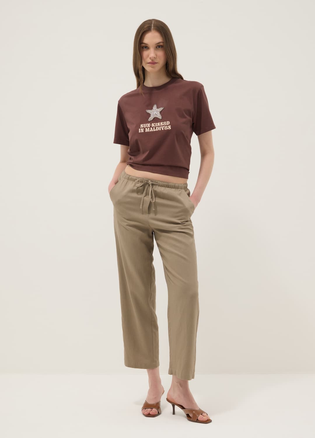 Braunes Kurzarm-t-shirt Aus Reiner Baumwolle | OVS Braunes Kurzarm-t-shirt Aus Reiner Baumwolle - 0 | OVS