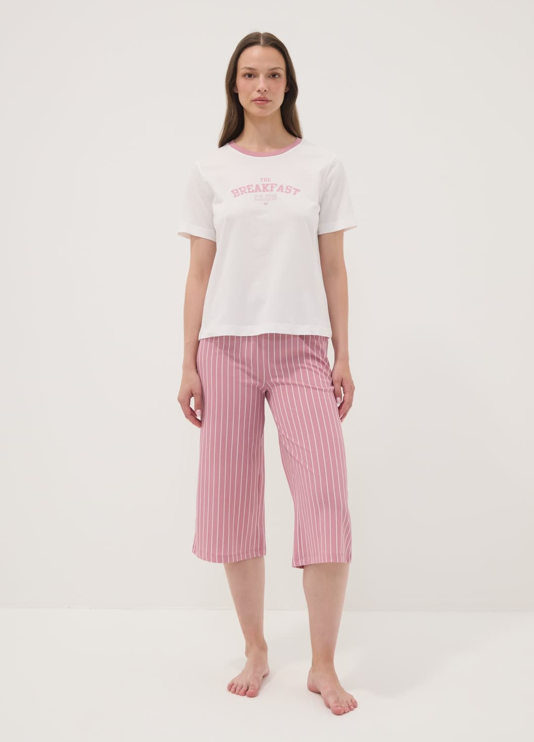 Pigiama Rosa E Bianco In Puro Cotone Organico Con Pantaloni Cropped | OVS Pigiama Rosa E Bianco In Puro Cotone Organico Con Pantaloni Cropped - 0 | OVS