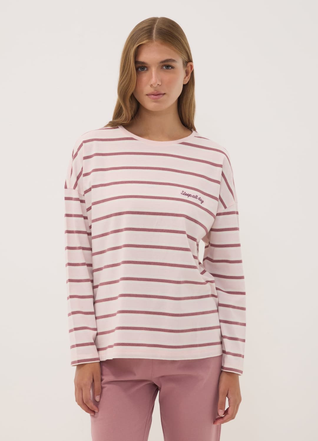 Pigiama Rosa In Puro Cotone Organico Con Girocollo E A Righe | OVS Pigiama Rosa In Puro Cotone Organico Con Girocollo E A Righe - 1 | OVS