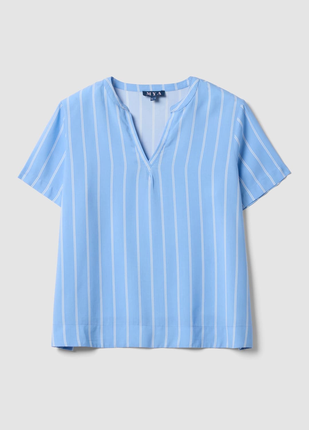 Blusa Azzurra A Righe In Pura Viscosa Con Collo Coreano Regular Fit | OVS Blusa Azzurra A Righe In Pura Viscosa Con Collo Coreano Regular Fit - 4 | OVS