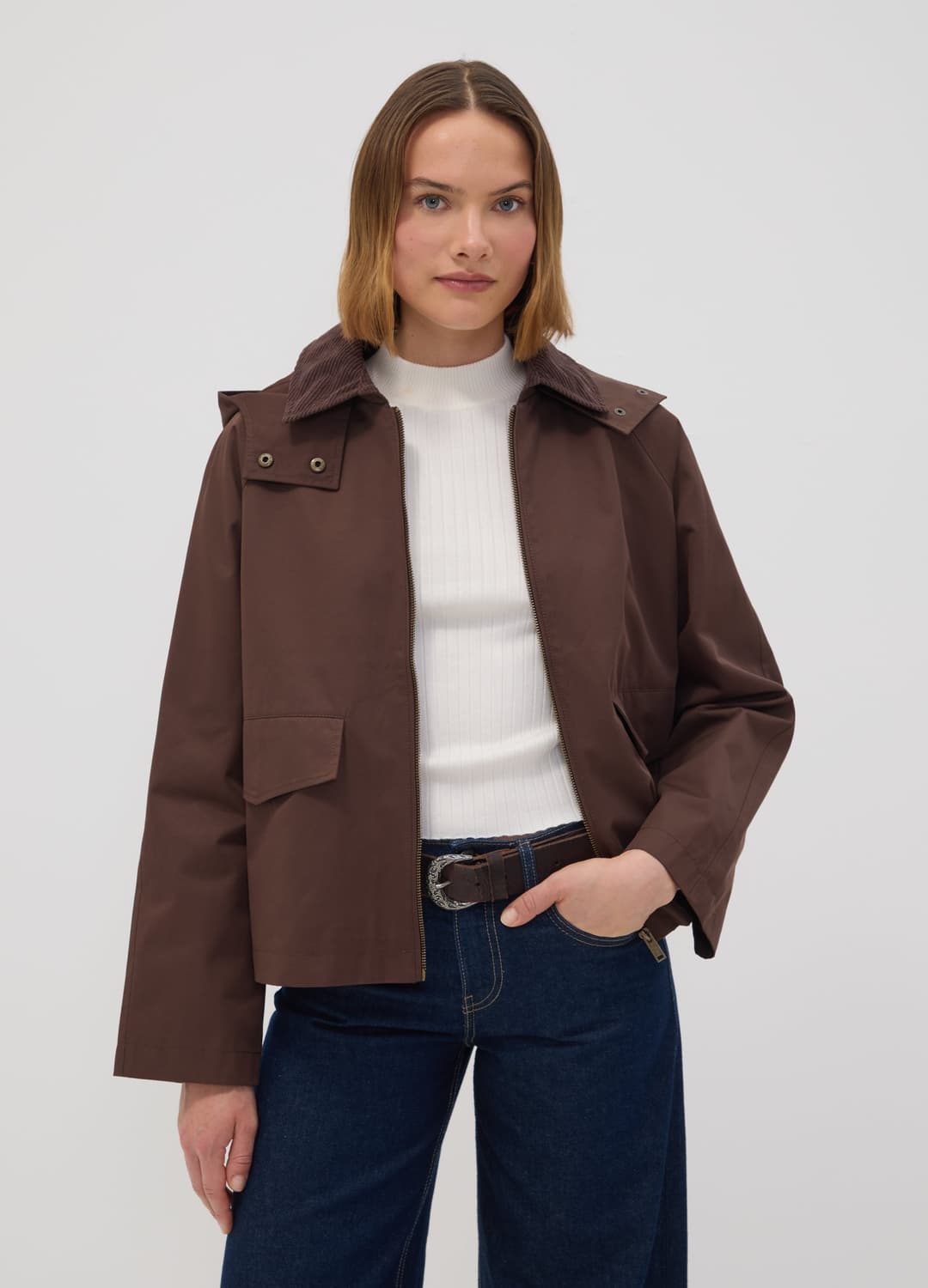 Giacca Parka Marrone Con Cappuccio E Collo A Coste In Misto Cotone | OVS Giacca Parka Marrone Con Cappuccio E Collo A Coste In Misto Cotone - 0 | OVS