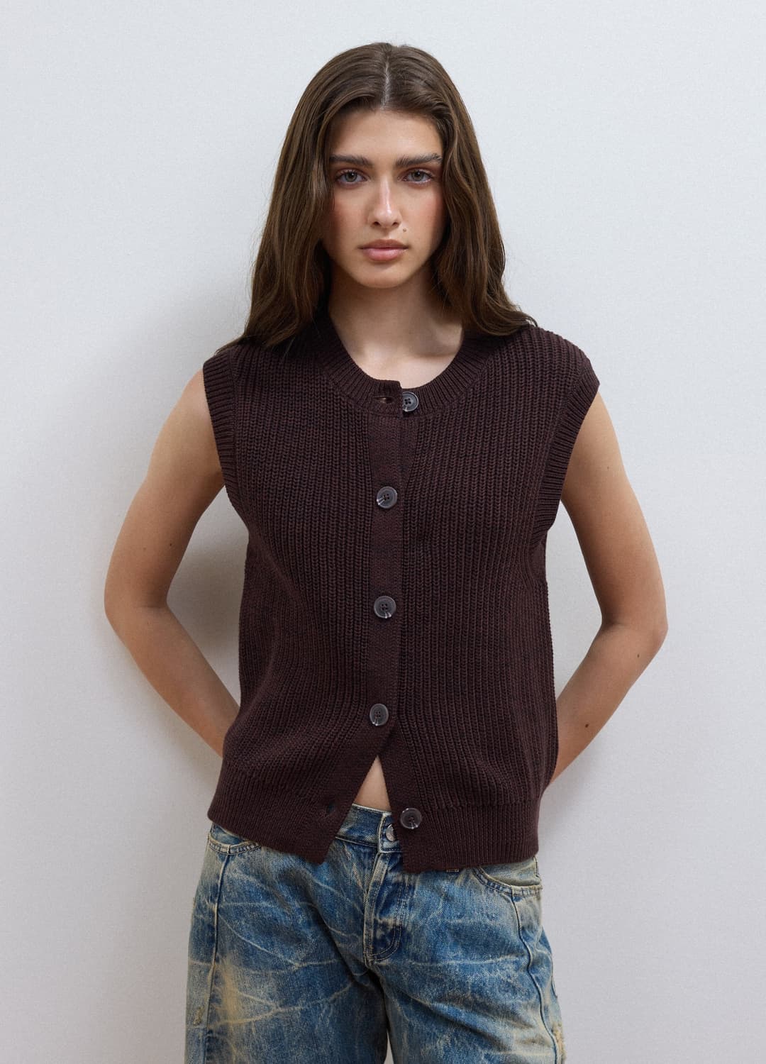 Gilet Marrone In Puro Cotone A Maglia Con Girocollo Regular Fit | OVS Gilet Marrone In Puro Cotone A Maglia Con Girocollo Regular Fit - 1 | OVS