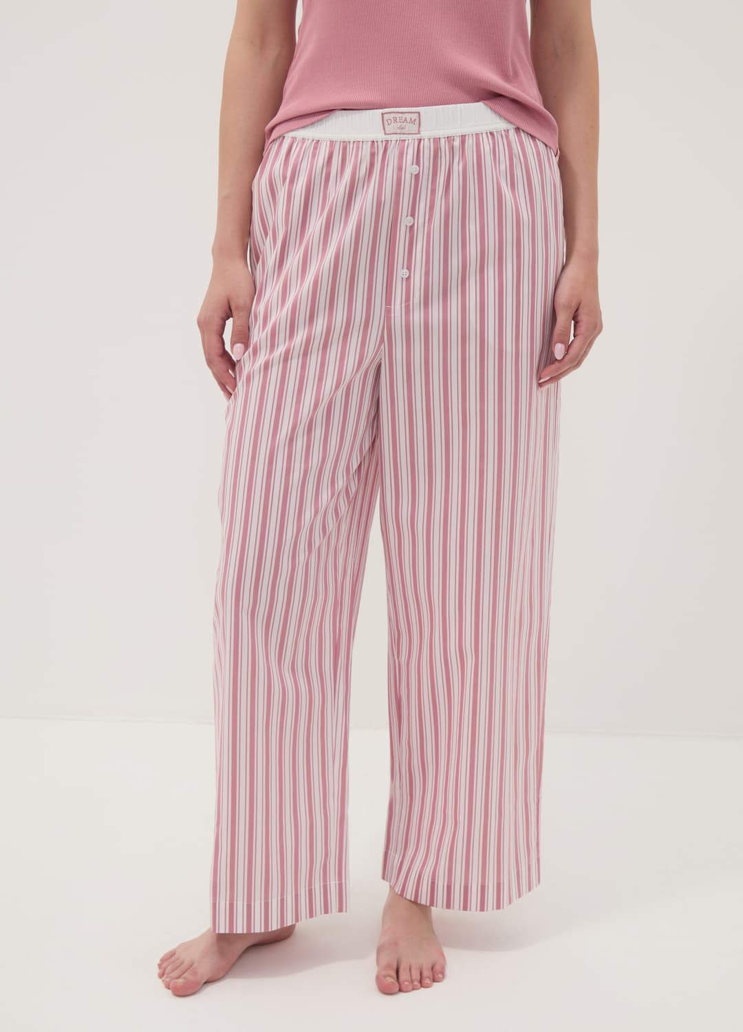 Pantaloni Pigiama Rosa A Righe In Popeline Di Misto Cotone Elasticizzato | OVS Pantaloni Pigiama Rosa A Righe In Popeline Di Misto Cotone Elasticizzato - 1 | OVS