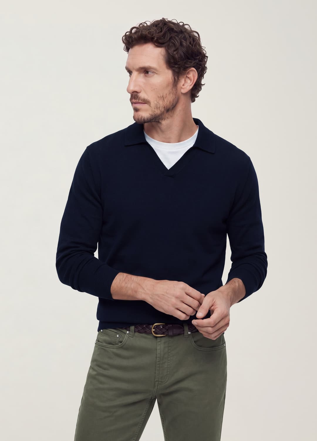 Polo Blu In Misto Viscosa Con Scollo A V E Colletto Regular Fit | OVS Polo Blu In Misto Viscosa Con Scollo A V E Colletto Regular Fit - 1 | OVS