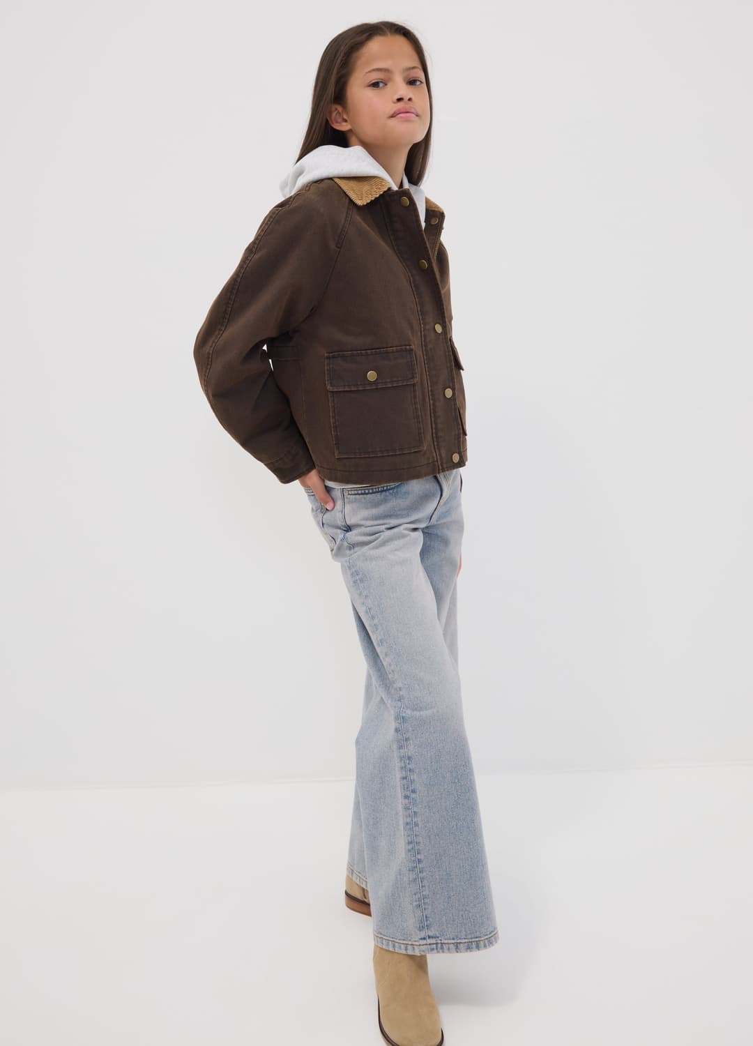 Braune Jacke Aus Baumwollmischung Mit Kontrastkragen Für Mädchen | OVS Braune Jacke Aus Baumwollmischung Mit Kontrastkragen Für Mädchen - 1 | OVS