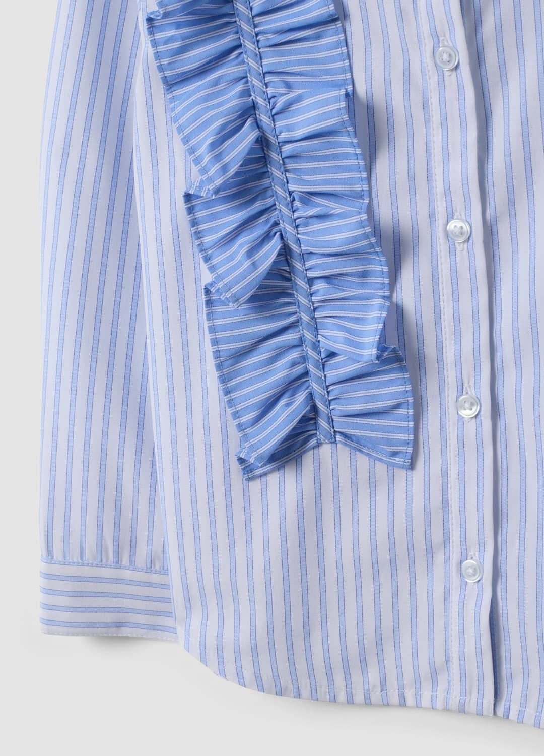 Camicia Azzurra A Righe Con Volant E Colletto Classico Per Bambina | OVS Camicia Azzurra A Righe Con Volant E Colletto Classico Per Bambina - 3 | OVS
