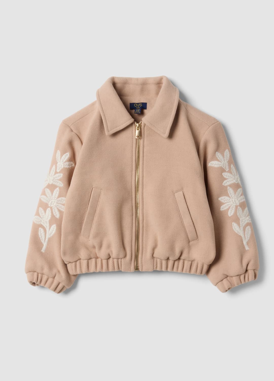 Giacca Beige In Misto Lana Con Zip E Ricami Floreali | OVS Giacca Beige In Misto Lana Con Zip E Ricami Floreali - 0 | OVS