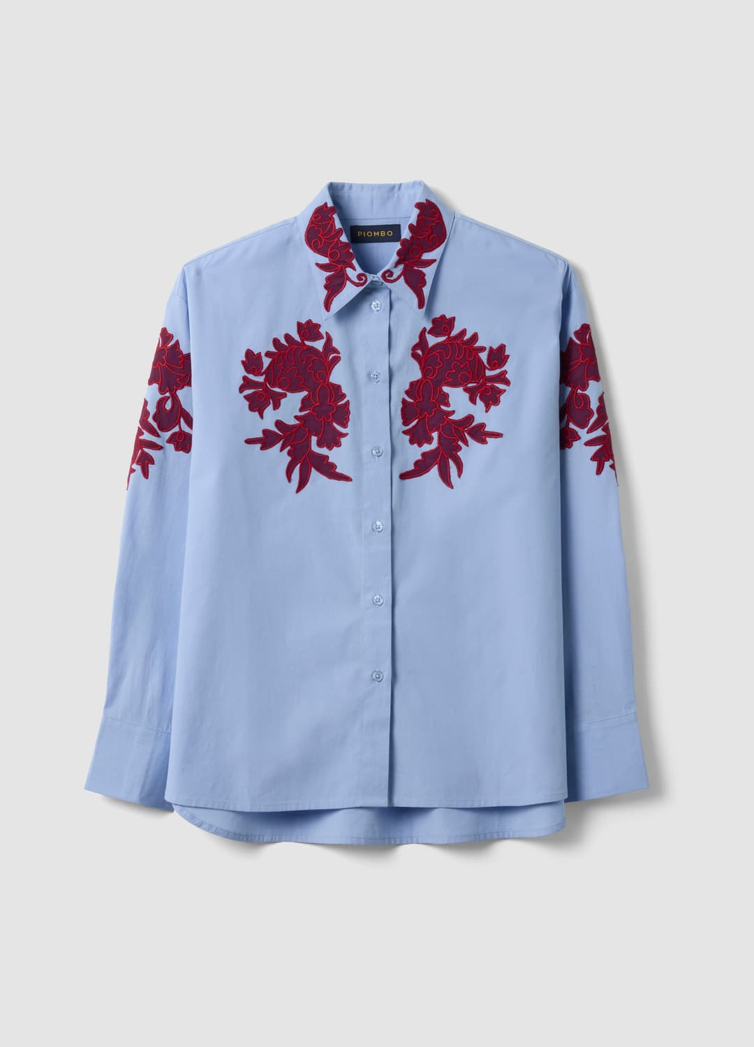 Camicia Azzurra In Popeline Di Puro Cotone Con Ricami Floreali Regular Fit | OVS Camicia Azzurra In Popeline Di Puro Cotone Con Ricami Floreali Regular Fit - 4 | OVS