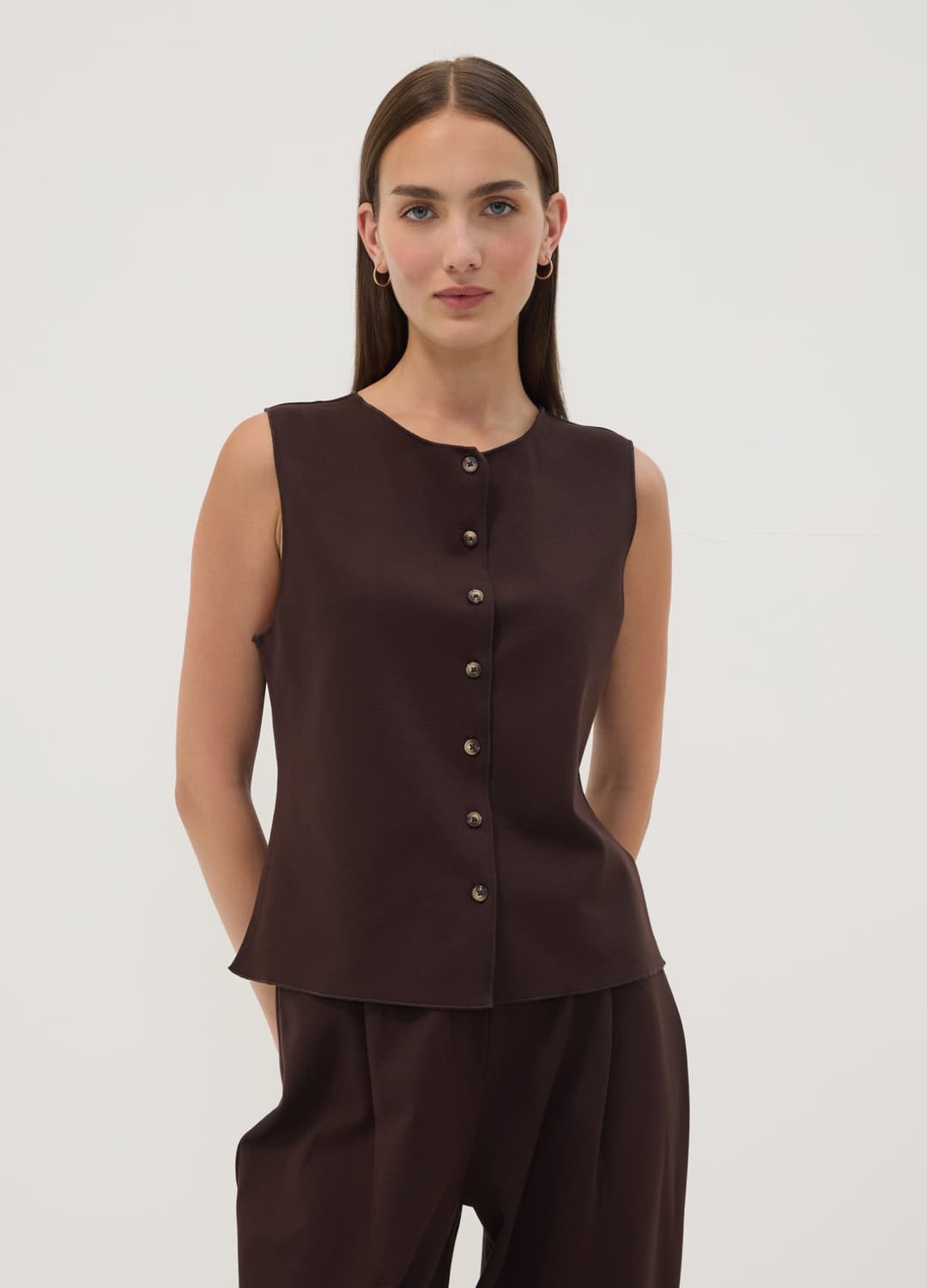 Gilet Marrone In Punto Milano Di Viscosa Elasticizzata Regular Fit | OVS Gilet Marrone In Punto Milano Di Viscosa Elasticizzata Regular Fit - 0 | OVS