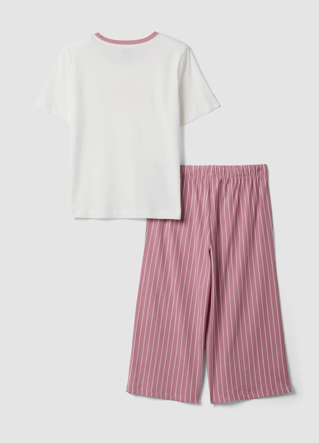 Pigiama Rosa E Bianco In Puro Cotone Organico Con Pantaloni Cropped | OVS Pigiama Rosa E Bianco In Puro Cotone Organico Con Pantaloni Cropped - 5 | OVS