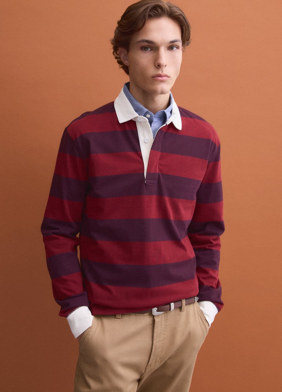 Polo Rugby Rossa In Puro Cotone A Righe Maniche Lunghe Regular Fit | OVS Polo Rugby Rossa In Puro Cotone A Righe Maniche Lunghe Regular Fit - 0 | OVS