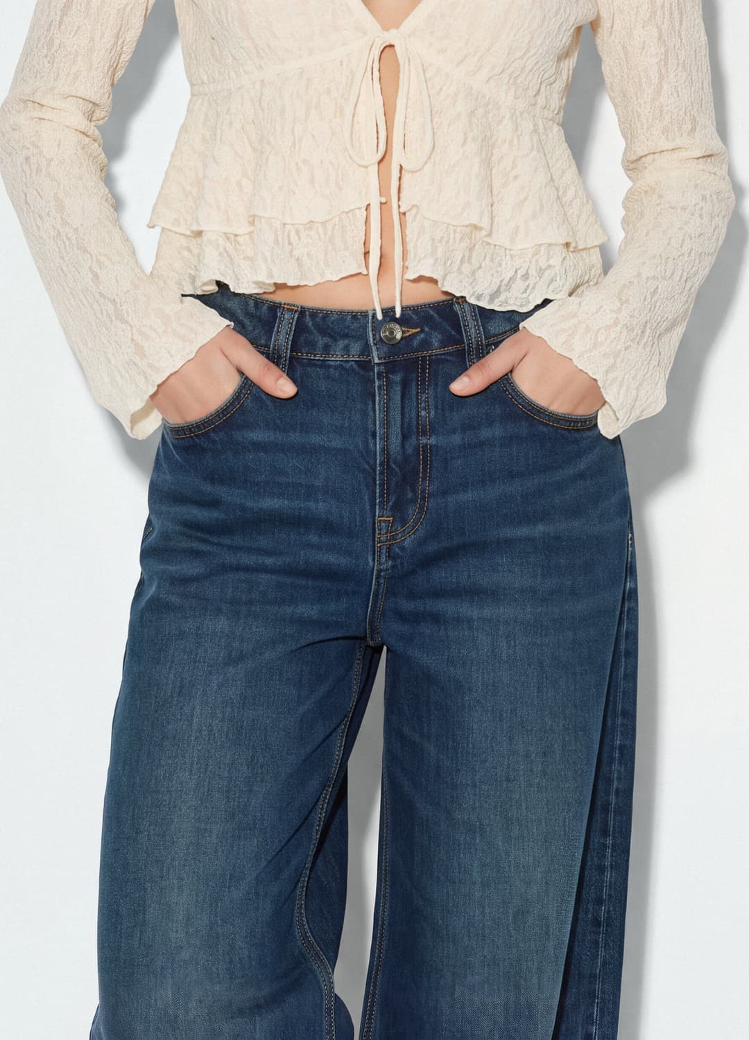 Blaue Denim-jeans Aus Reiner Baumwolle Mit Super-wide-leg | OVS Blaue Denim-jeans Aus Reiner Baumwolle Mit Super-wide-leg - 3 | OVS