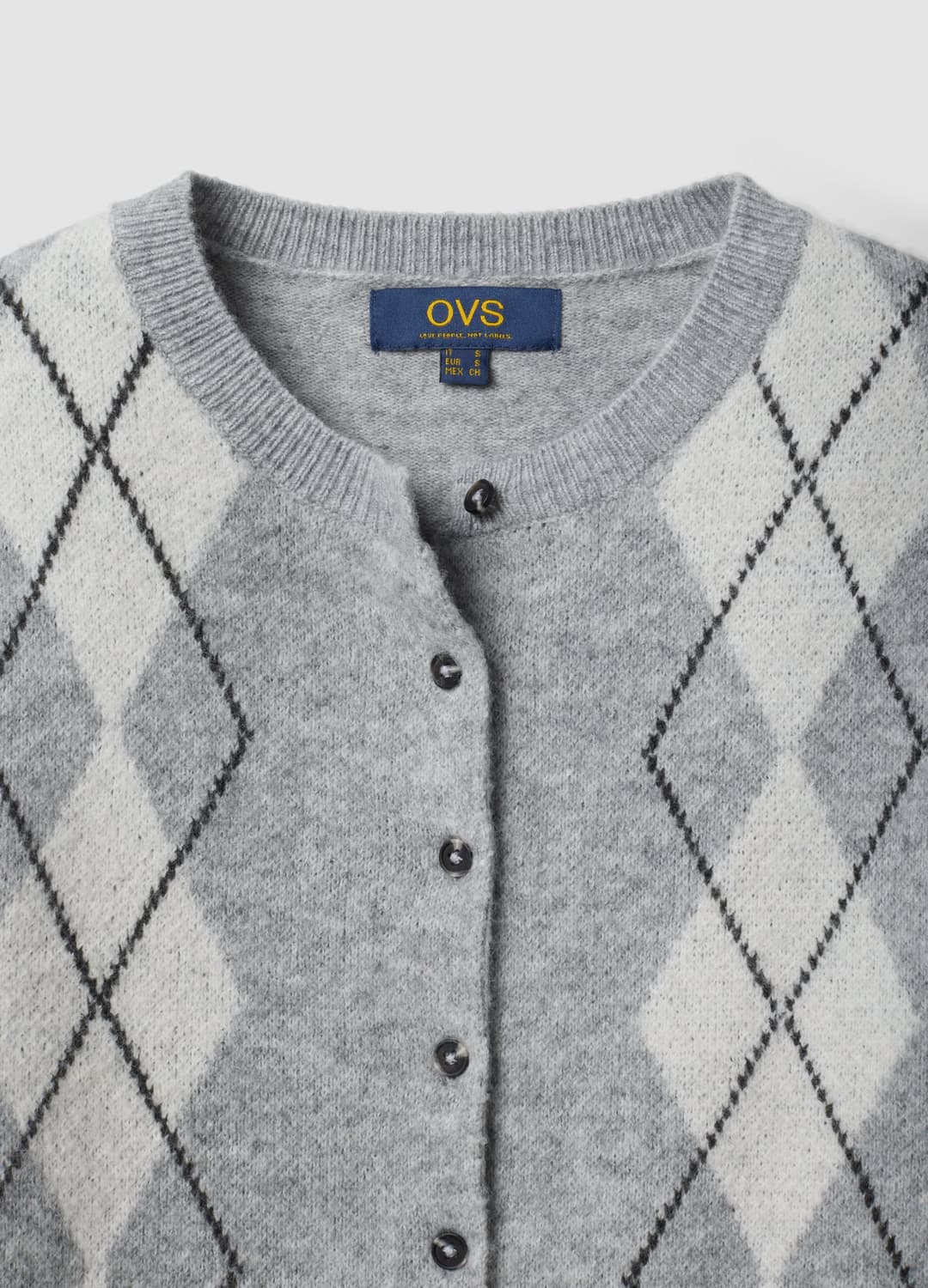 Cardigan Grigio In Lana Elasticizzata Jacquard Girocollo Regular Fit | OVS Cardigan Grigio In Lana Elasticizzata Jacquard Girocollo Regular Fit - 5 | OVS